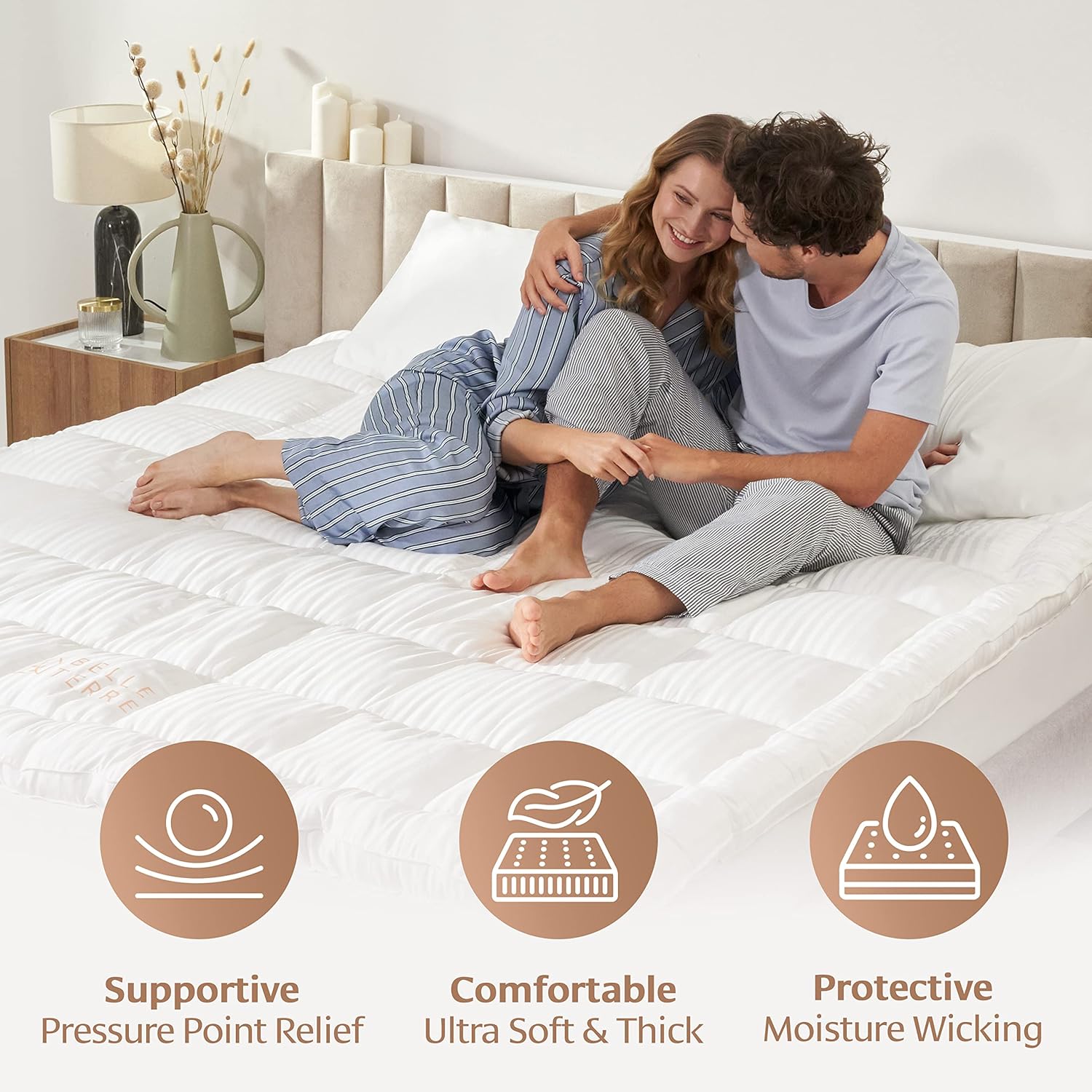 BELLE TERRE Ultra Soft & Thick Cooling Mattress Topper with Cover and Deep Pockets