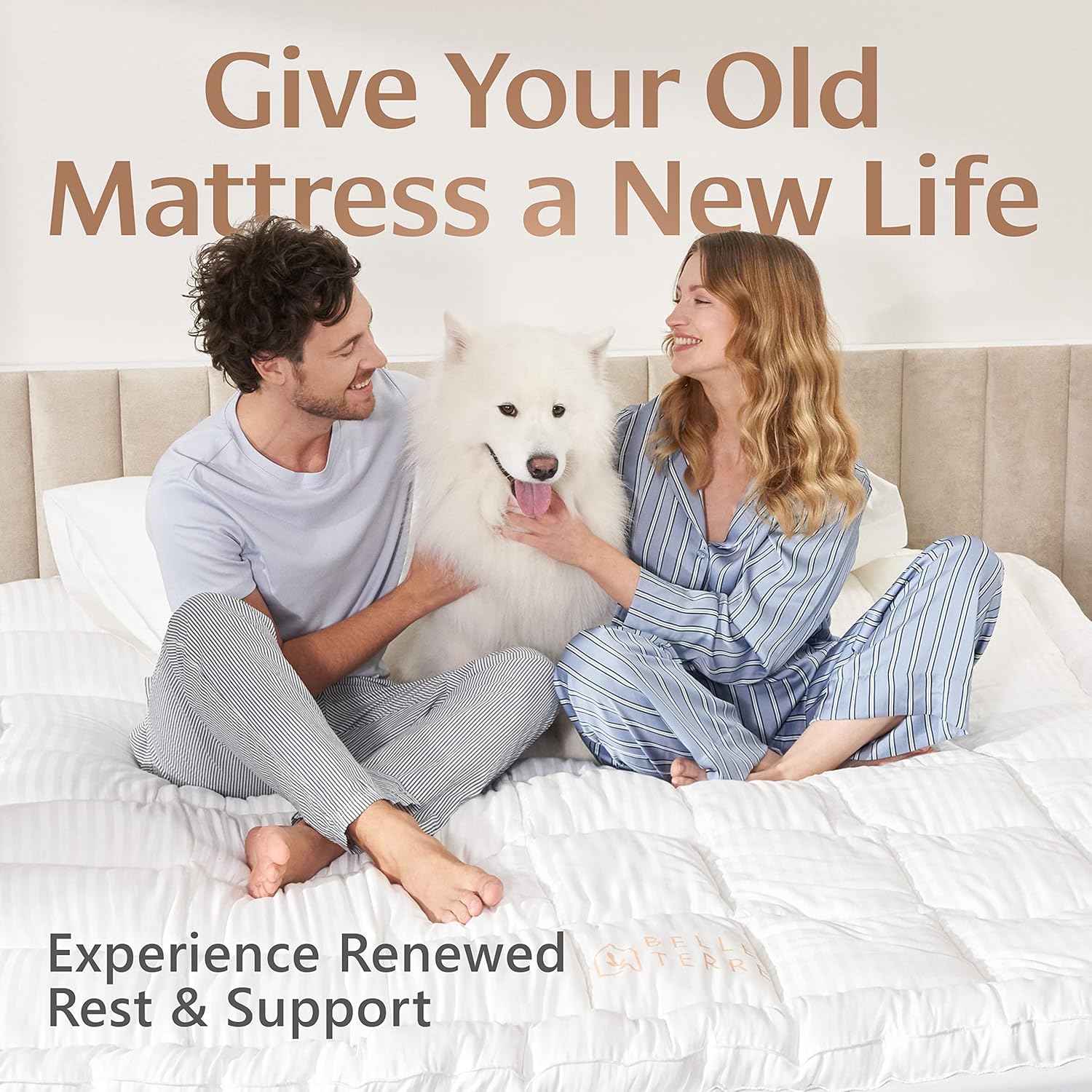 BELLE TERRE Ultra Soft & Thick Cooling Mattress Topper with Cover and Deep Pockets
