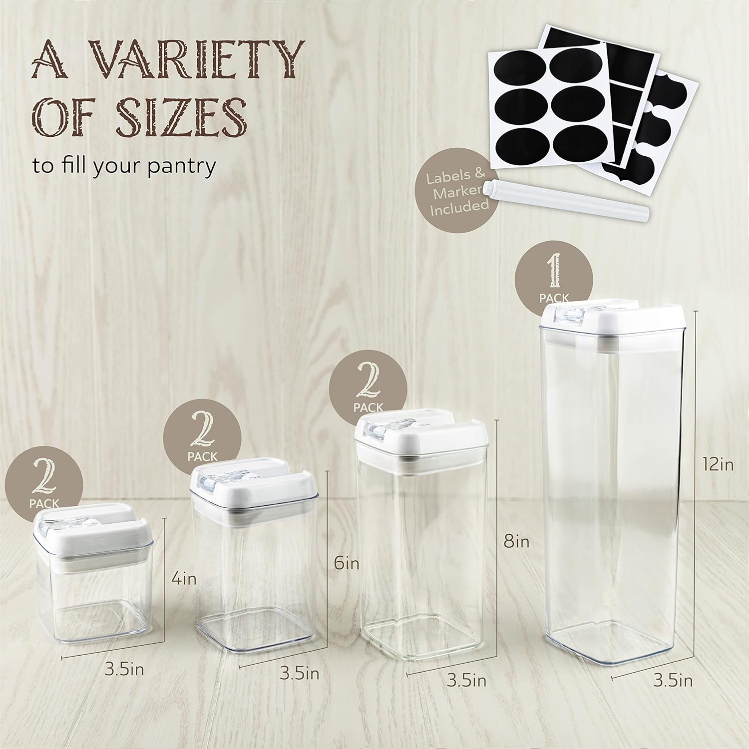 Oizeir Airtight Food Storage Containers, Clear Plastic, Lid Lock, Reusable Stickers, Various Sizes, BPA Free, Perfect Dry Food Storage Organization for Kitchen and Pantry, (Set of 7)