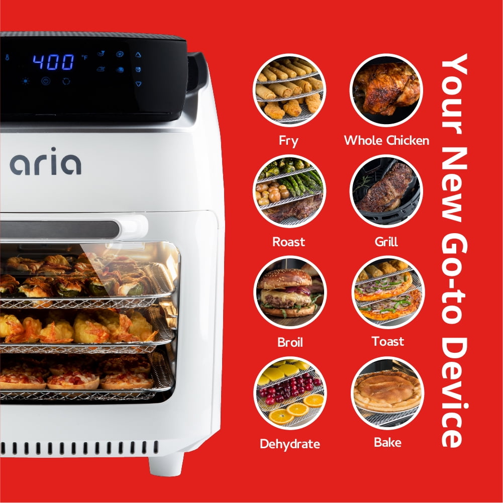 Aria Air Fryers 10Qt Air Fryer Oven with Dehydration, Presets, Accessories, and Cookbook - White