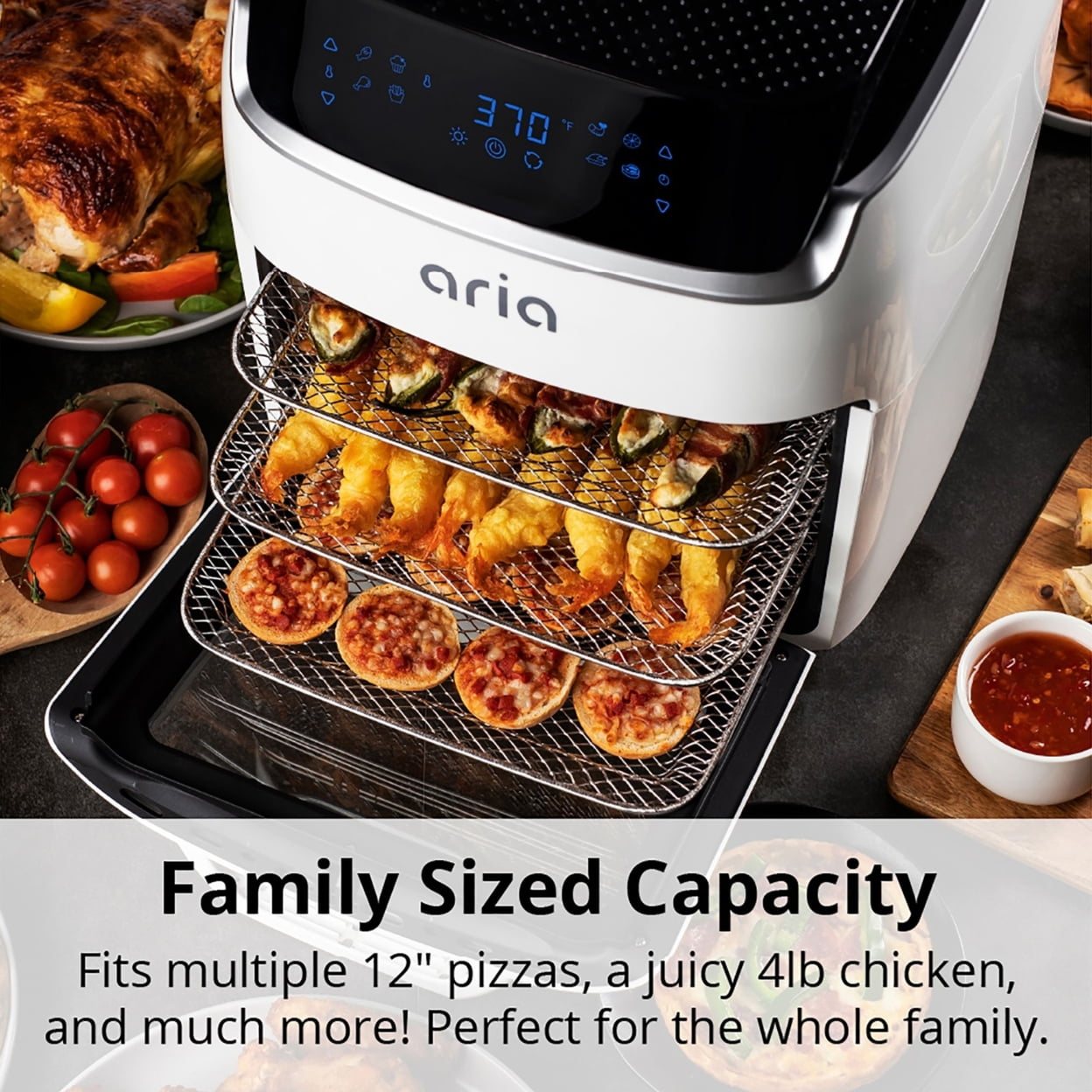 Aria Air Fryers 10Qt Air Fryer Oven with Dehydration, Presets, Accessories, and Cookbook - White