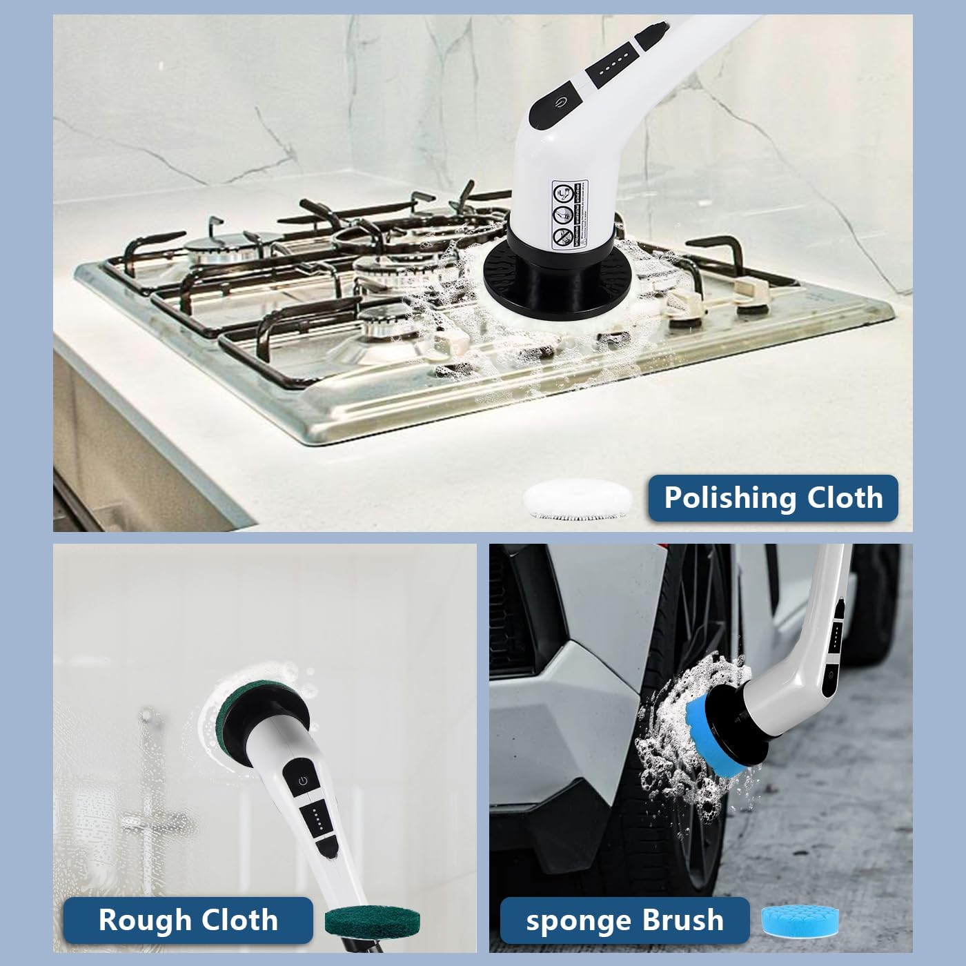 Electric Spin Scrubber,Cordless Cleaning Brush Spin Scrubber,Power Scrubber 2 Adjustable Speeds,7 Replaceable Brush Heads (White)