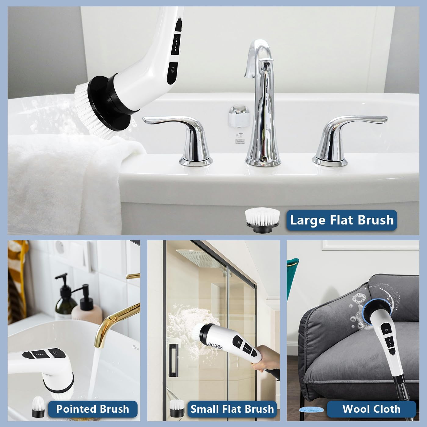 Electric Spin Scrubber,Cordless Cleaning Brush Spin Scrubber,Power Scrubber 2 Adjustable Speeds,7 Replaceable Brush Heads (White)