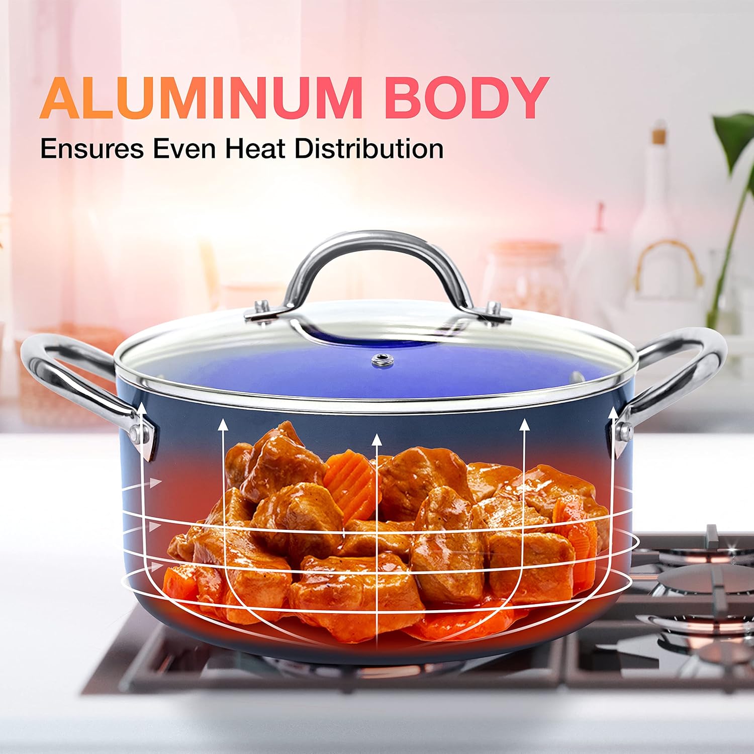 Mueller Sapphire UltraClad Kitchen Induction Pots and Pans Set Nonstick Induction Cookware Sets -24pc for Cooking Kitchen Cookware Sets, Frying Pans 24-Piece Sapphire
