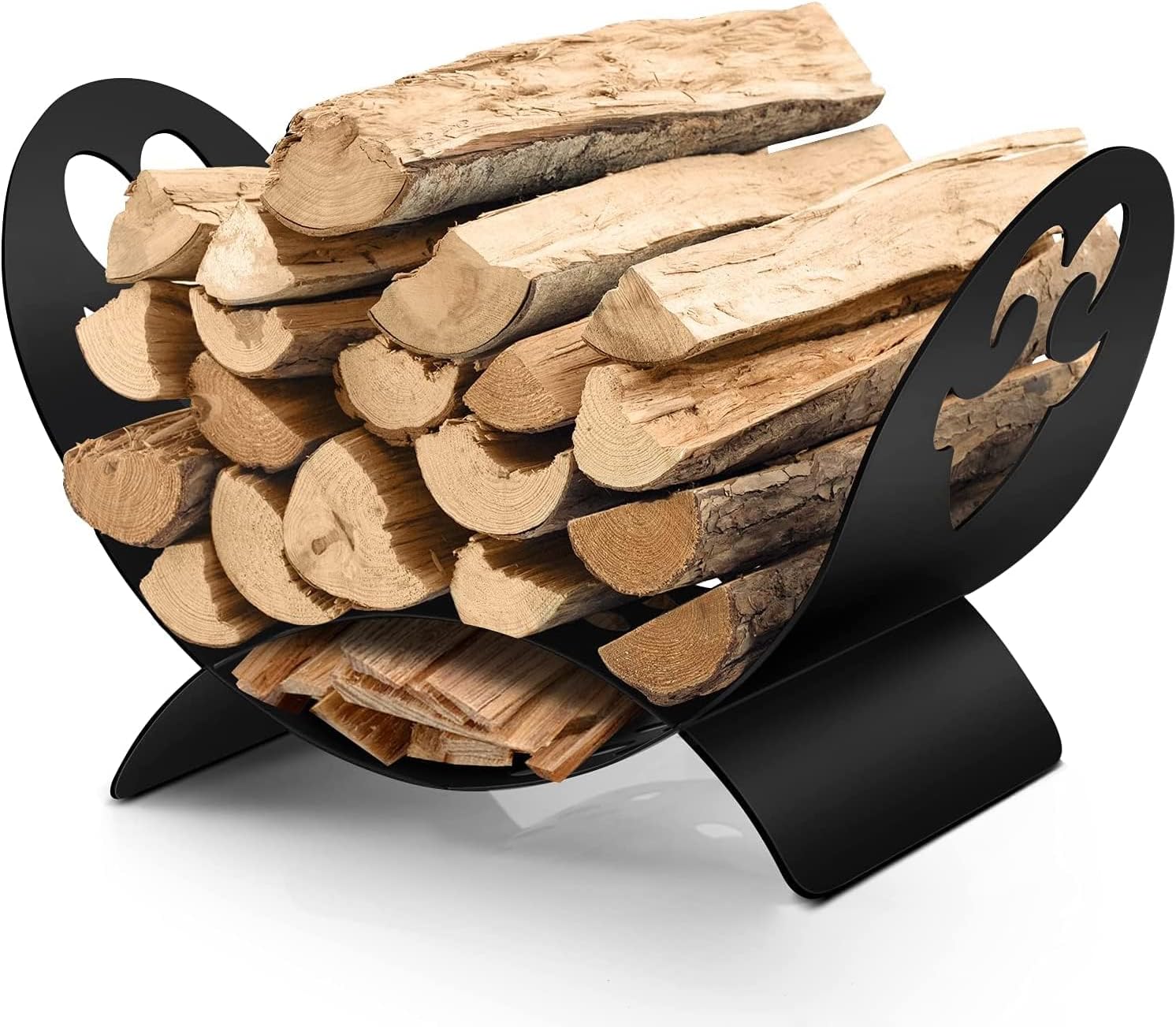 AMAGABELI Black Metal Firewood Rack – Indoor/Outdoor U-Shaped Log Holder