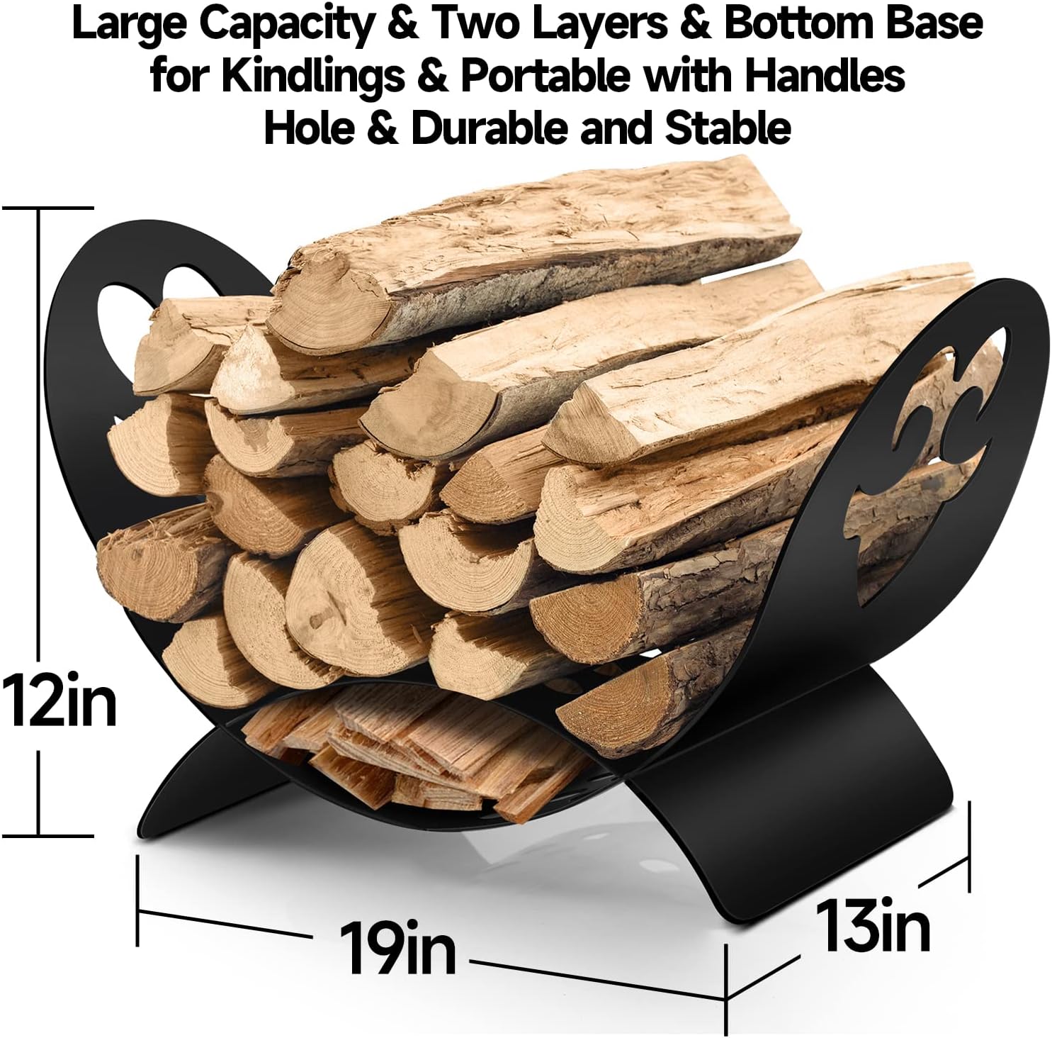 AMAGABELI Black Metal Firewood Rack – Indoor/Outdoor U-Shaped Log Holder