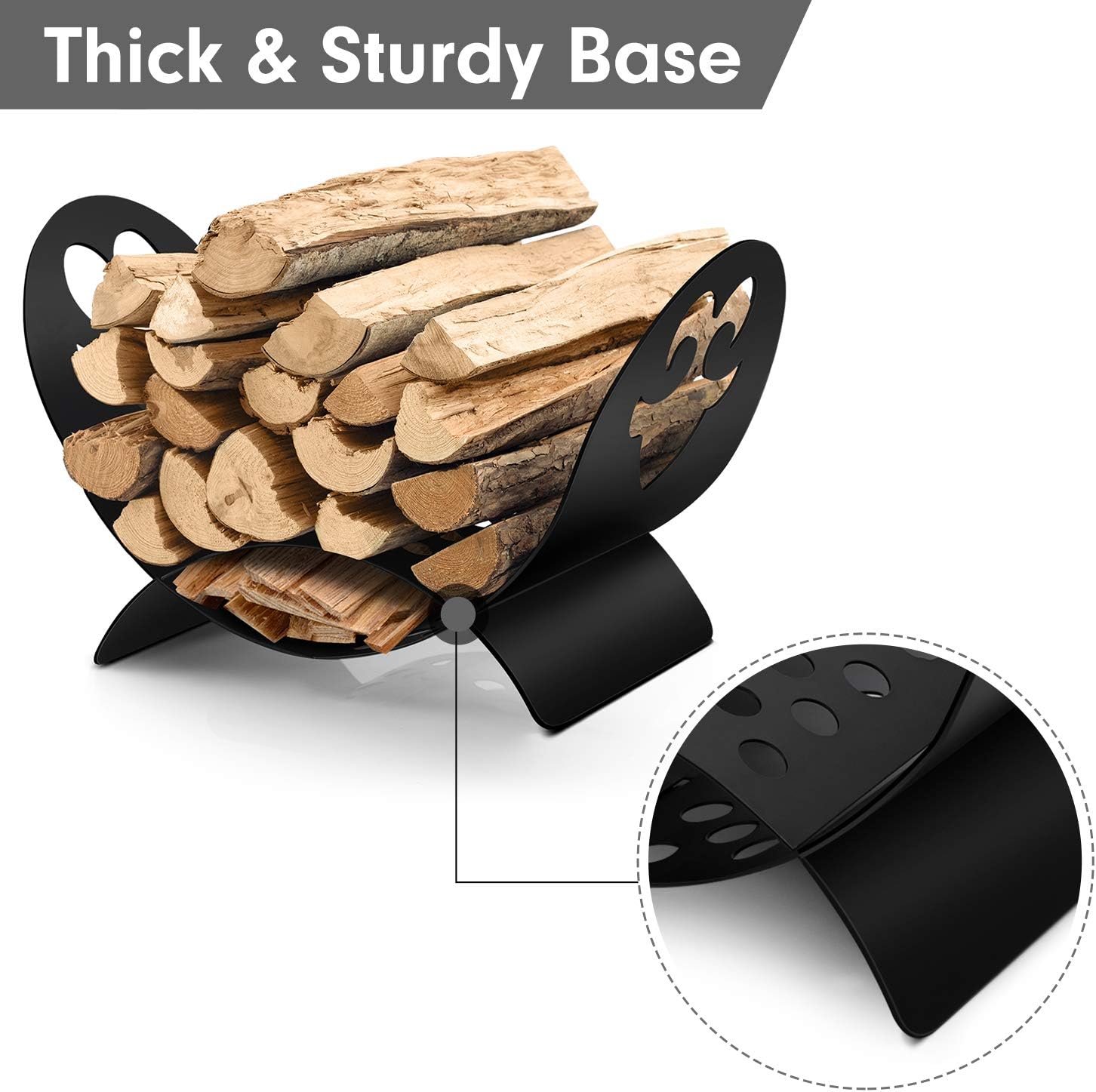 AMAGABELI Black Metal Firewood Rack – Indoor/Outdoor U-Shaped Log Holder