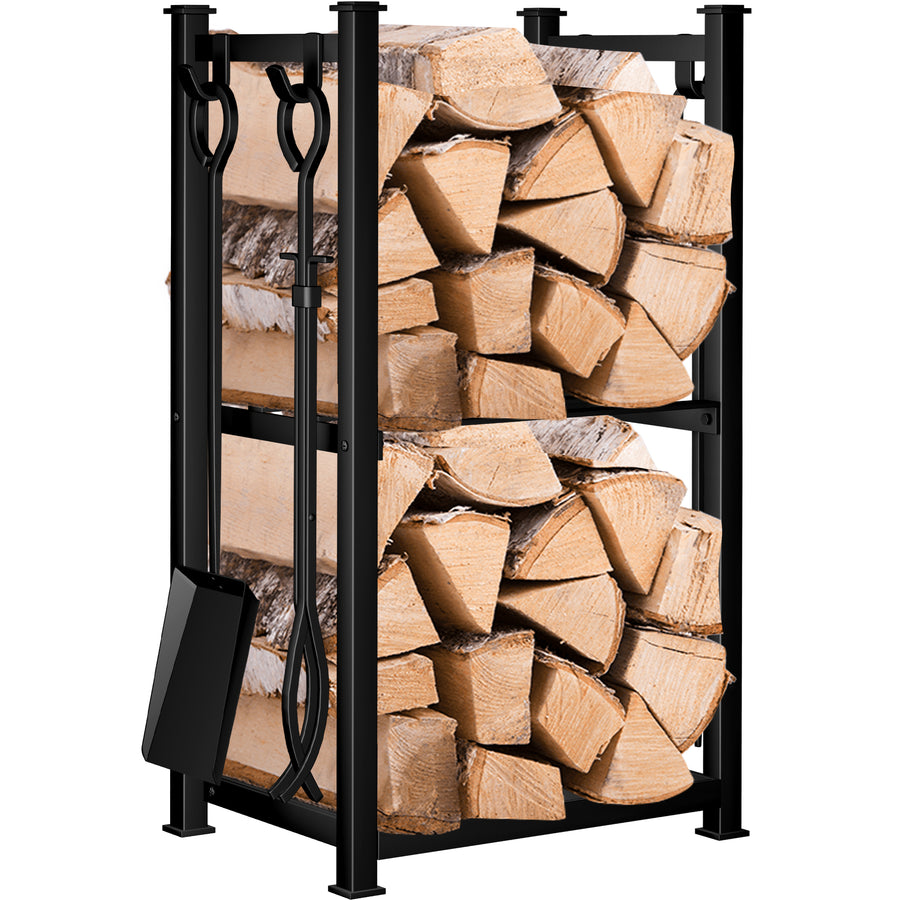Amagabeli Fireplace Log Rack with 4 Tools Indoor Outdoor Firewood Holders