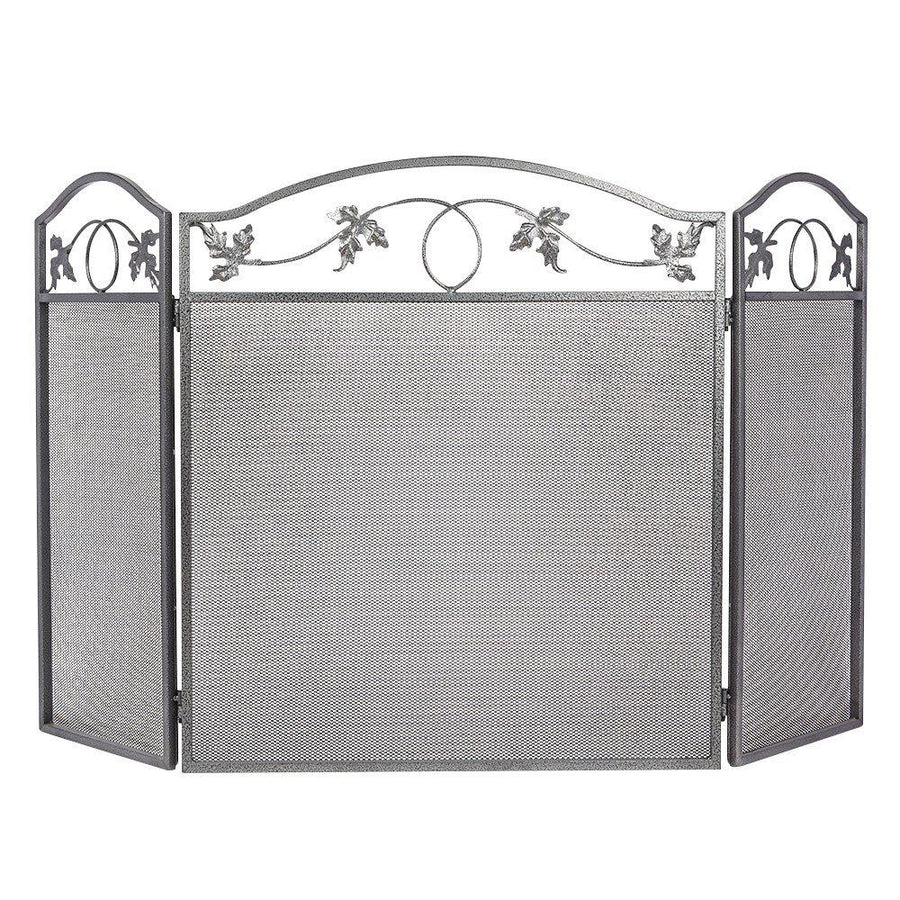 Amagabeli 3Panel Pewter Wrought Iron Fireplace Screen with Protective Mesh Solid Spark Guard