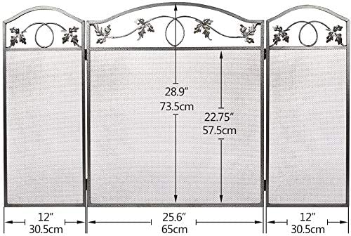 Amagabeli 3Panel Pewter Wrought Iron Fireplace Screen with Protective Mesh Solid Spark Guard