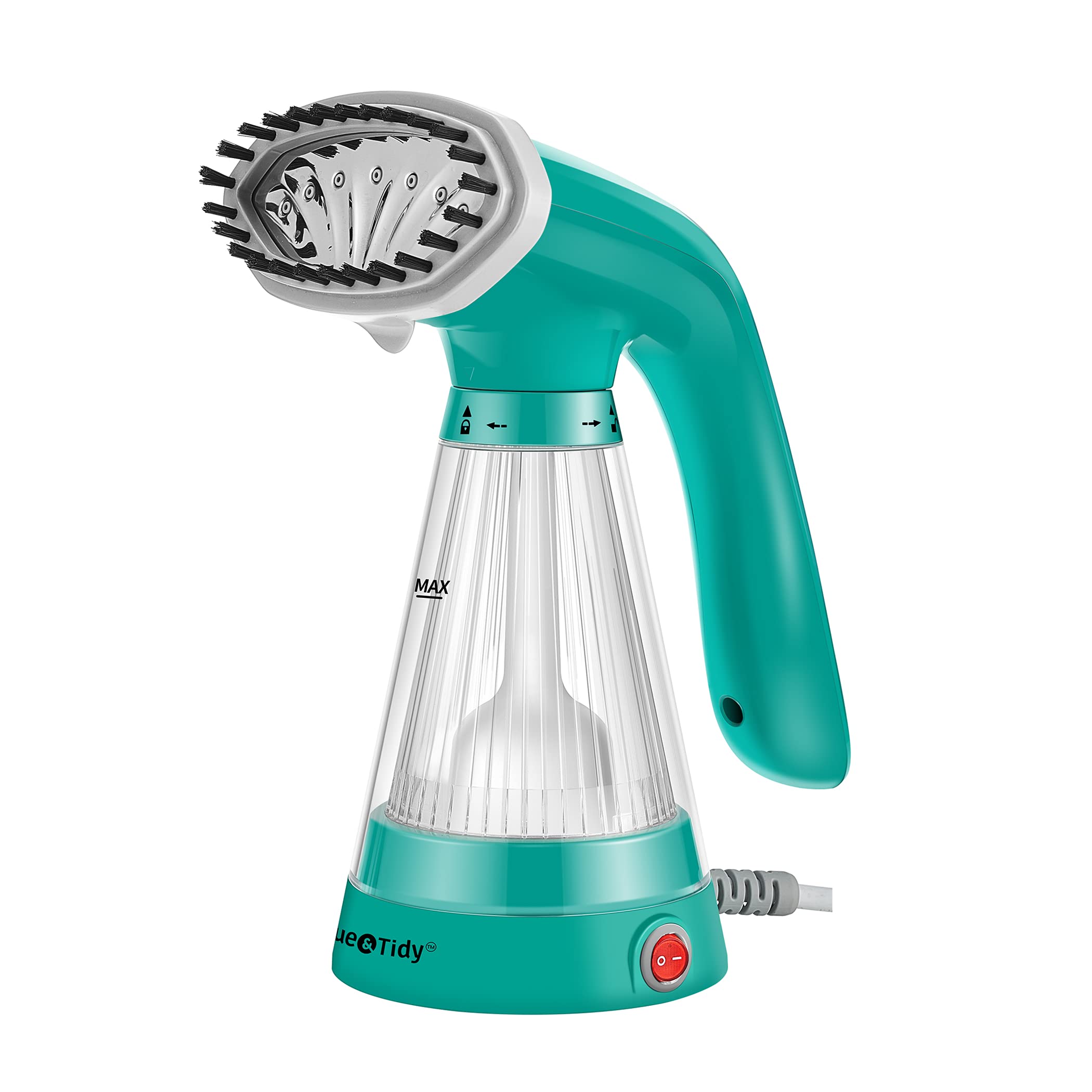 True & Tidy, Steam Hand Held Steamer with Stainless Steel Nozzle, Includes Fabric Brush and Water Cup, Teal