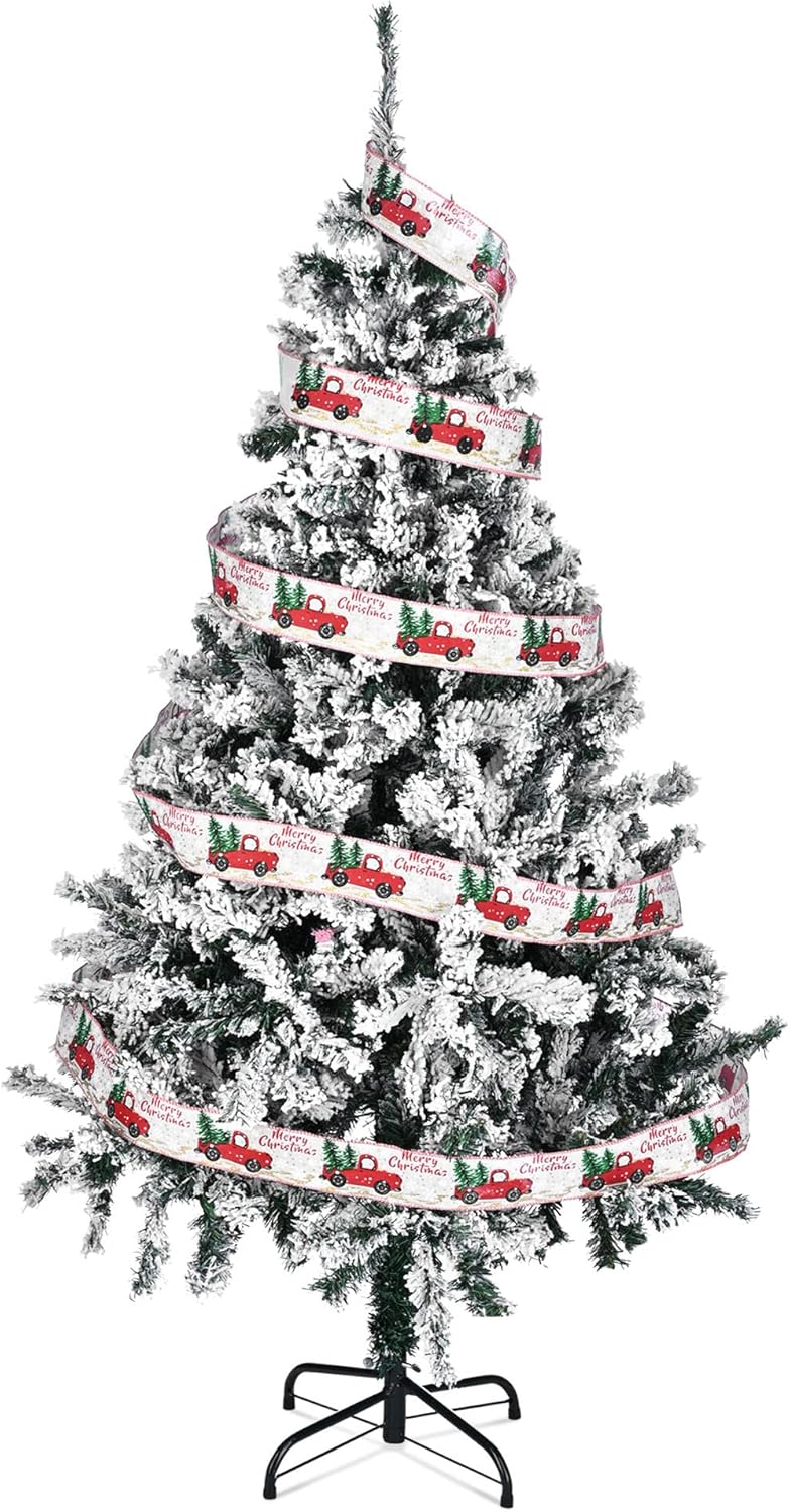 Yescom 5ft White Flocked Artificial Christmas Tree – Hinged Foldable Pine with 518 Branch Tips for Holiday, Party, Office & Home Décor