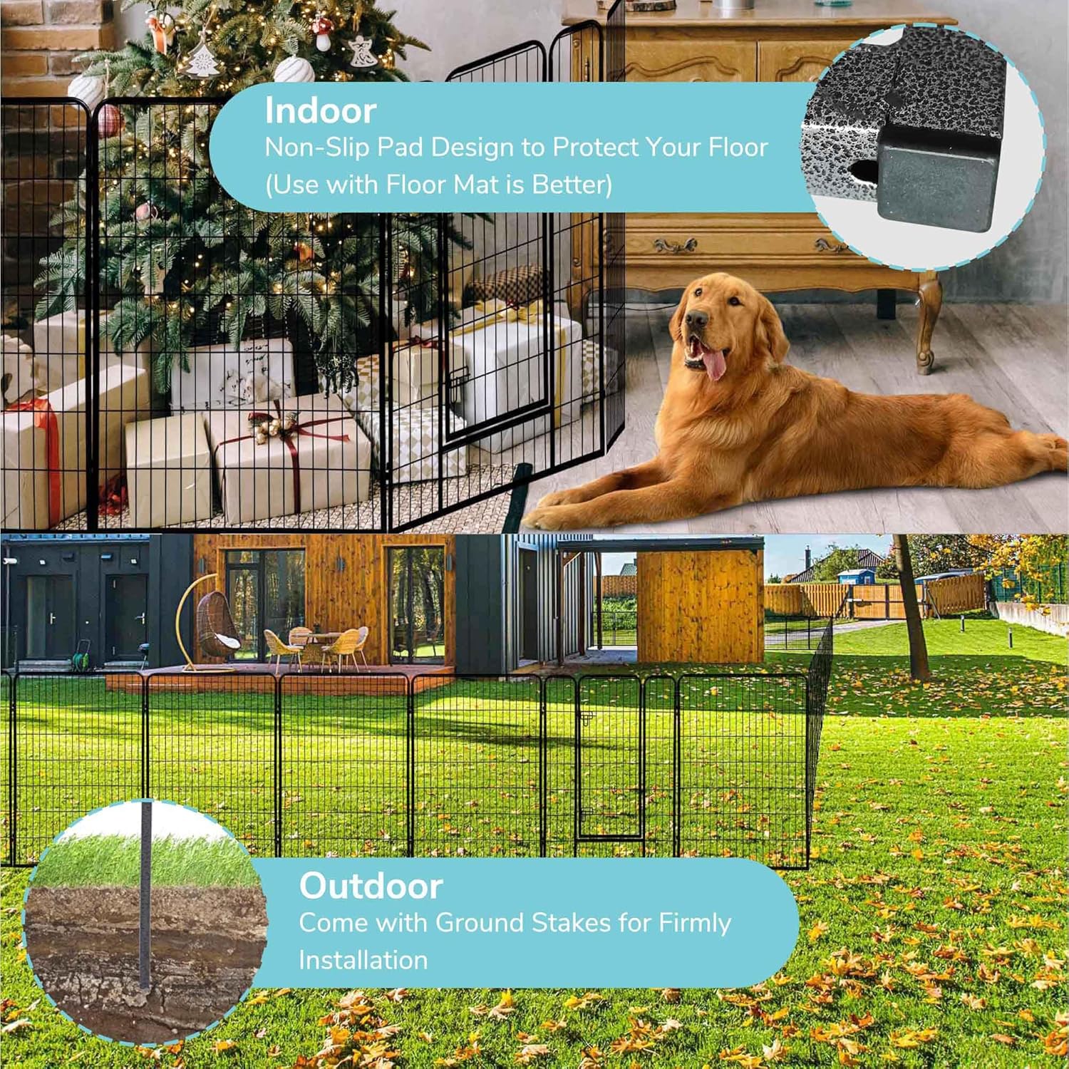 Yescom Heavy-Duty 8-Panel 47" Dog Playpen Fence with Door – Outdoor Pet Kennel for Medium & Large Breeds