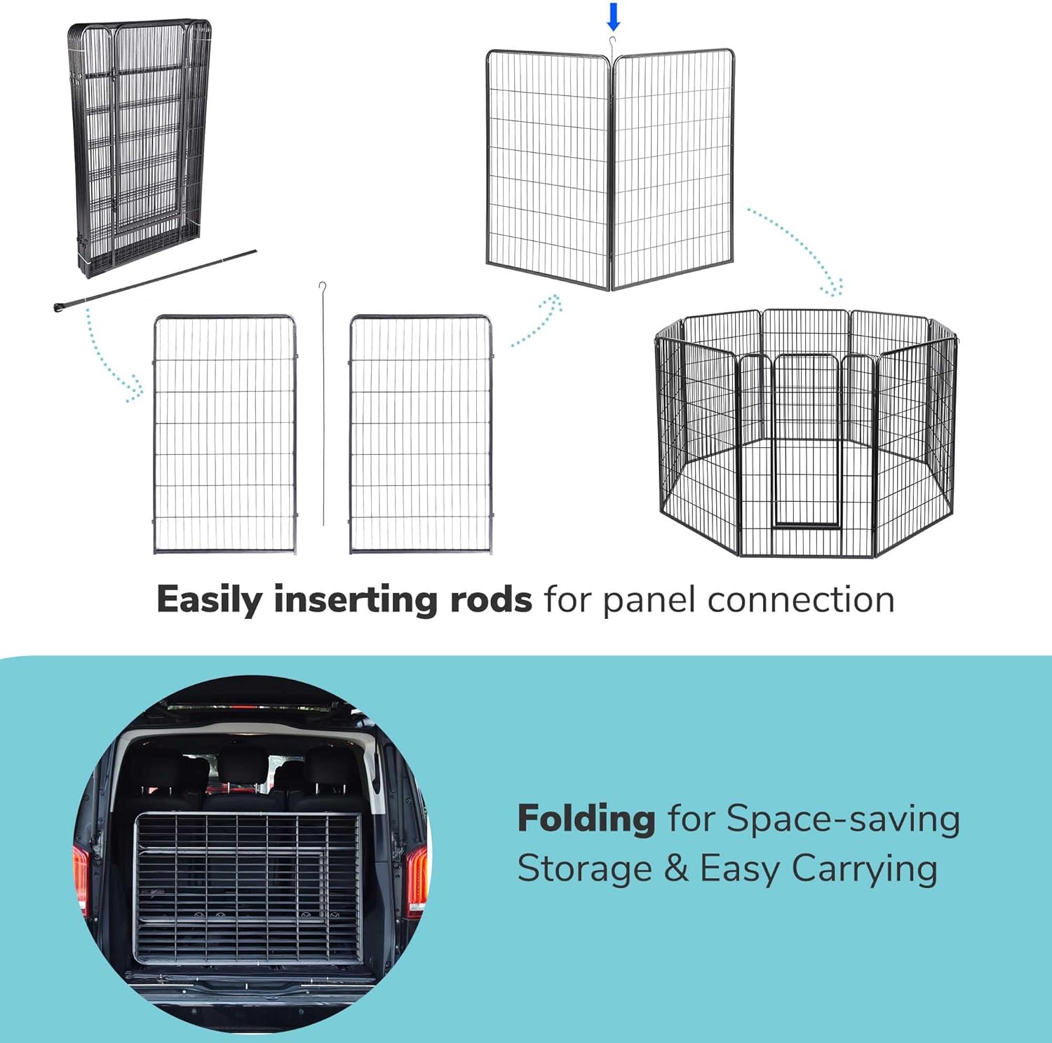 Yescom Heavy-Duty 8-Panel 47" Dog Playpen Fence with Door – Outdoor Pet Kennel for Medium & Large Breeds
