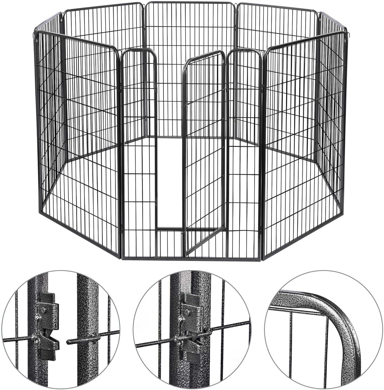 Yescom Heavy-Duty 8-Panel 47" Dog Playpen Fence with Door – Outdoor Pet Kennel for Medium & Large Breeds