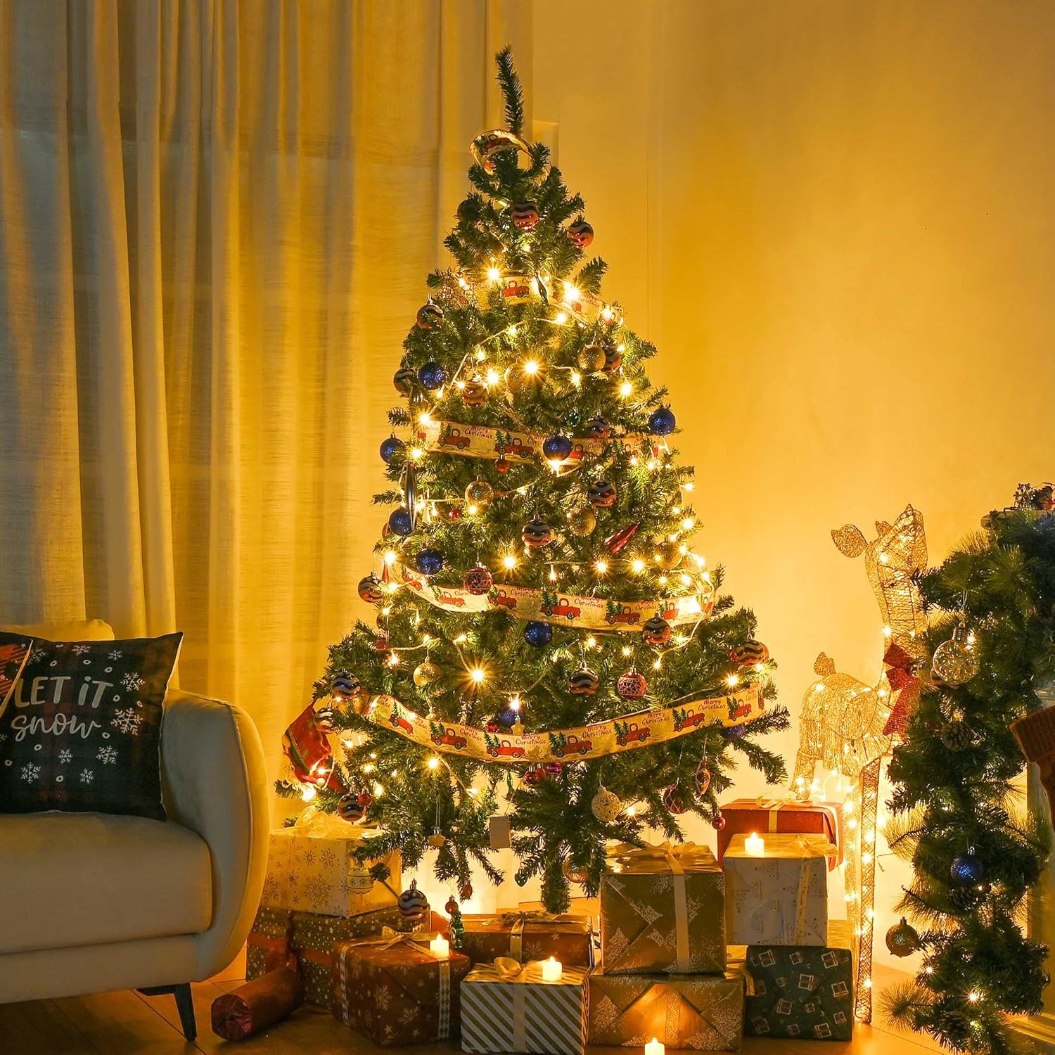 Yescom 6Ft Christmas Tree Artificial Pine Tree, Green Xmas Tree, Foldable Hinged, 670 Branch Tips