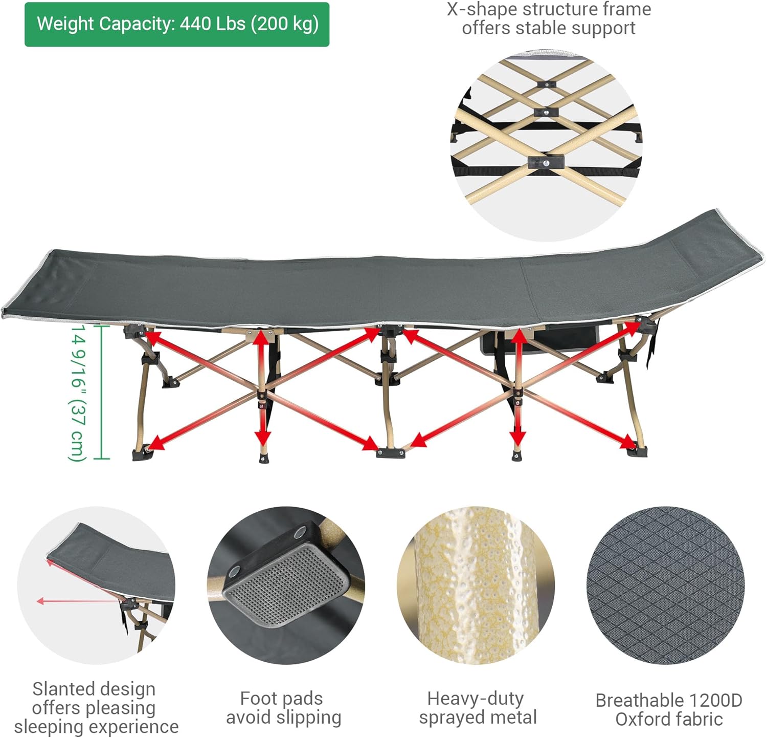 Yescom Folding Camping Cot Portable Travel Sleeping Bed, Indoor/Outdoor Furniture, Grey