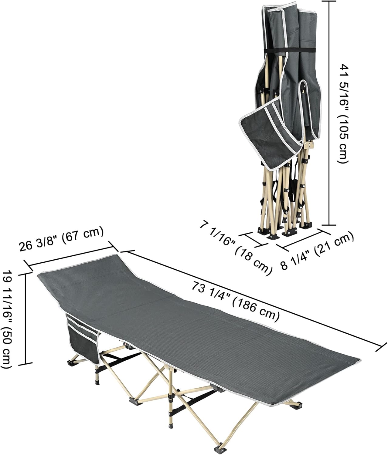 Yescom Folding Camping Cot Portable Travel Sleeping Bed, Indoor/Outdoor Furniture, Grey