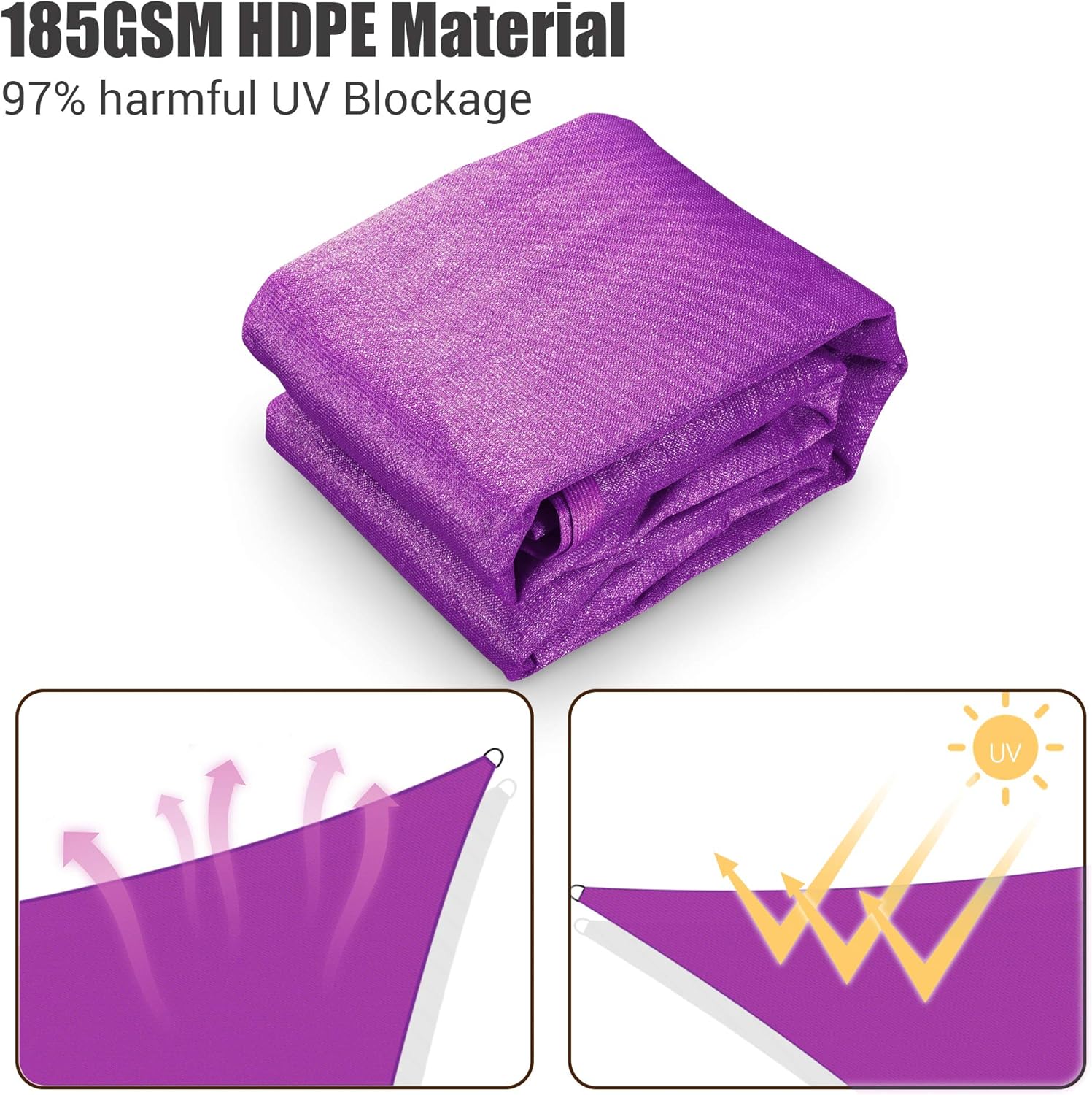 Triangle Sun Shade Sail Fuchsia 97% UV Block Commercial Events Carpark Swimming Pool Camping Beach Picnic Playground Outdoor Building Canopy, Fuchsia (25''x25''x25'')