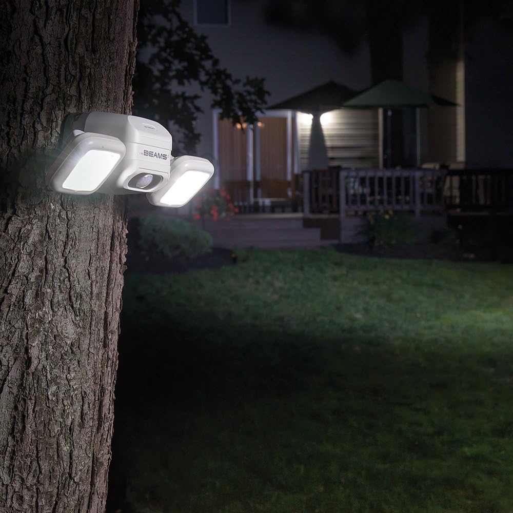 Mr Beams MBN3000 NetBright 500 Lumen High Performance Wireless Battery Powered Motion Sensing LED Dual Head Security Spotlight (2 Pack), White