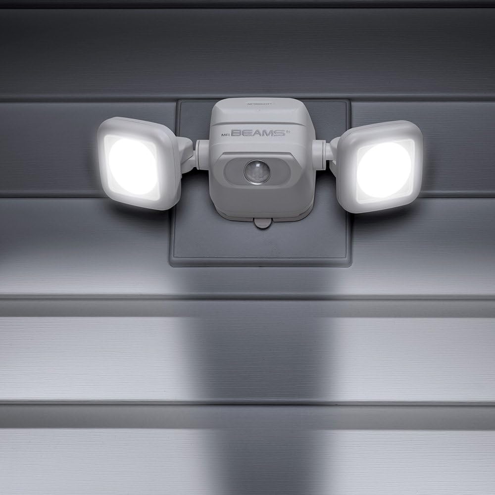 Mr Beams MBN3000 NetBright 500 Lumen High Performance Wireless Battery Powered Motion Sensing LED Dual Head Security Spotlight (2 Pack), White