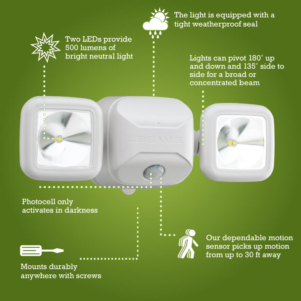 Mr Beams White Dual Head LED Battery Powered Motion Sensor Outdoor Security Light