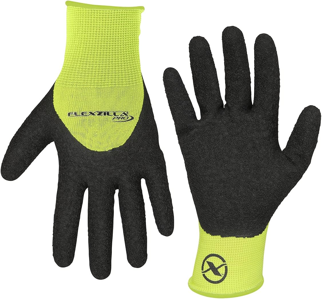 Flexzilla Pro GC241PL 3/4 Dip Palm, Black/ZillaGreen, Crinkle Latex Glove