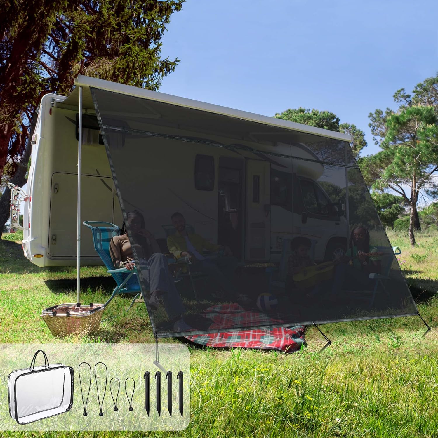 Yescom 6'x15' RV Awning Sun Shade Screen Black Mesh UV Blocker RV Awning Shade for Camping