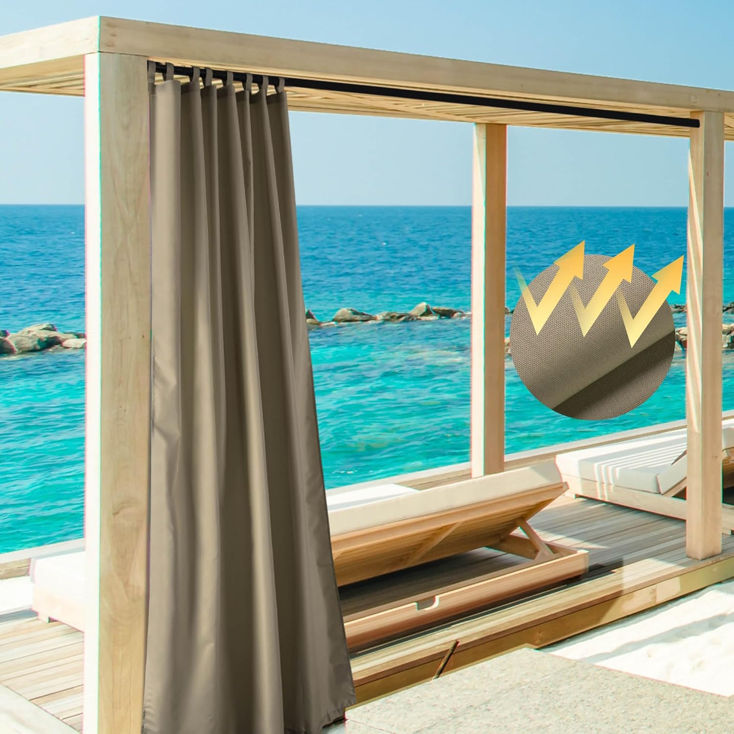 Yescom 54"x108" Outdoor Detachable Sticky Curtain Panel UV30+ Tab Top Drape Privacy for Deck, Coffee Liqueur, 54"W x 108"L (Pack of 1)