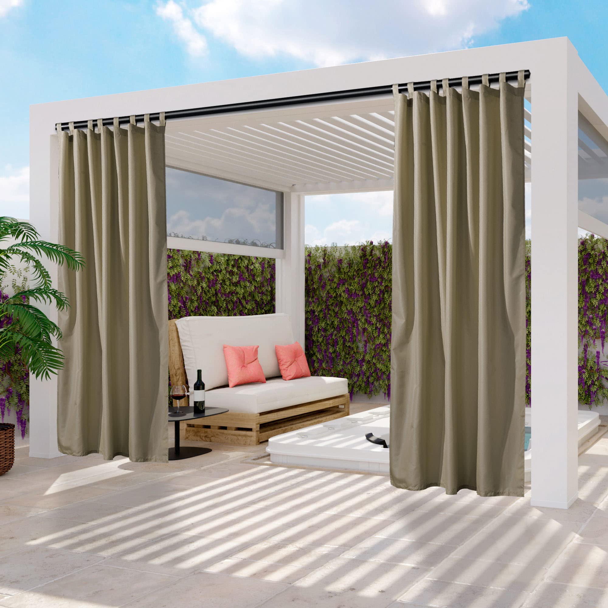 Yescom 54"x108" Outdoor Detachable Sticky Curtain Panel UV30+ Tab Top Drape Privacy for Deck, Coffee Liqueur, 54"W x 108"L (Pack of 1)