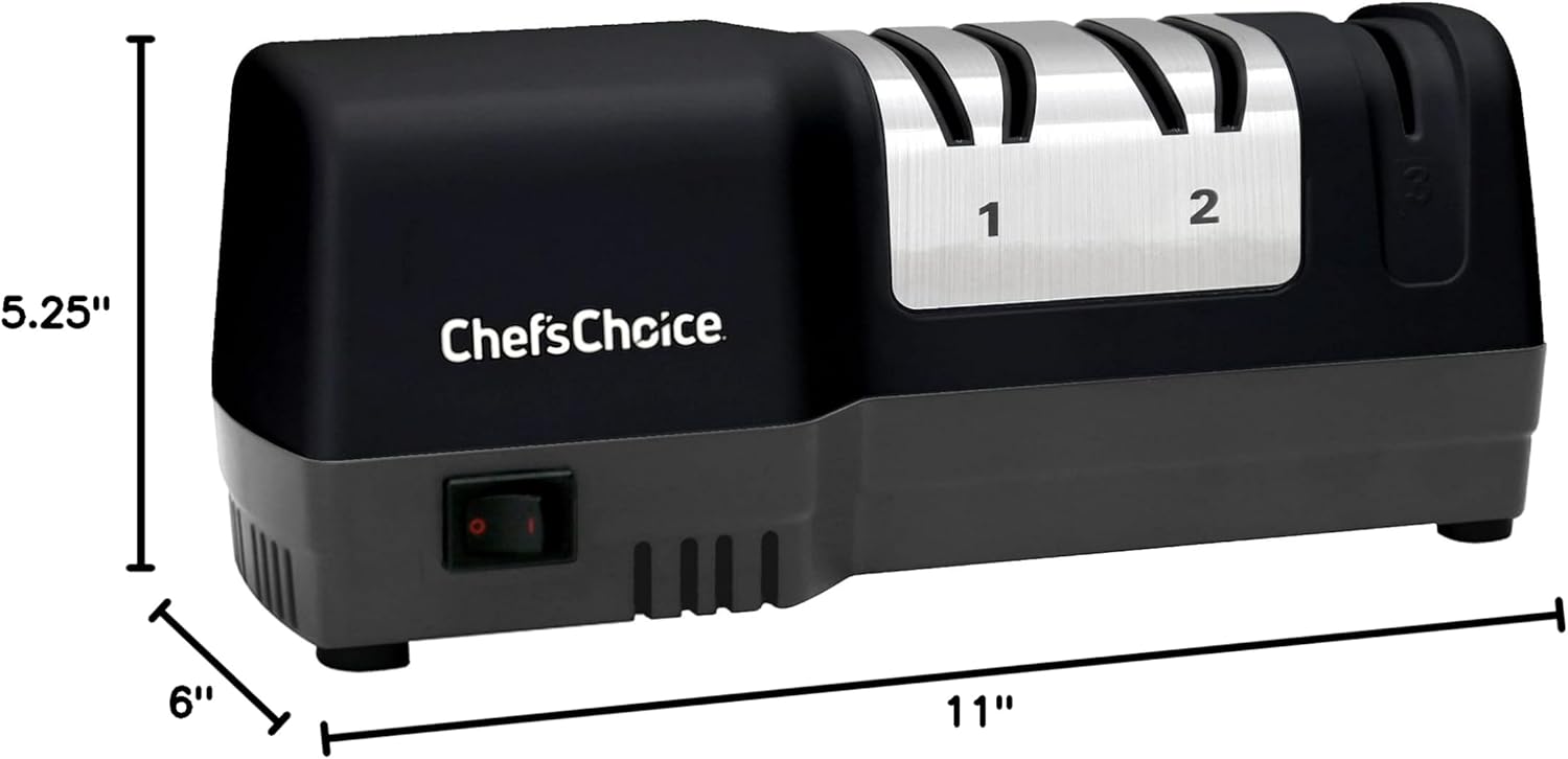 Chef'sChoice Model 250 Hybrid Electric/Manual Knife Sharpener, 3 Stages, 20 Degree Edges, Black, 120V