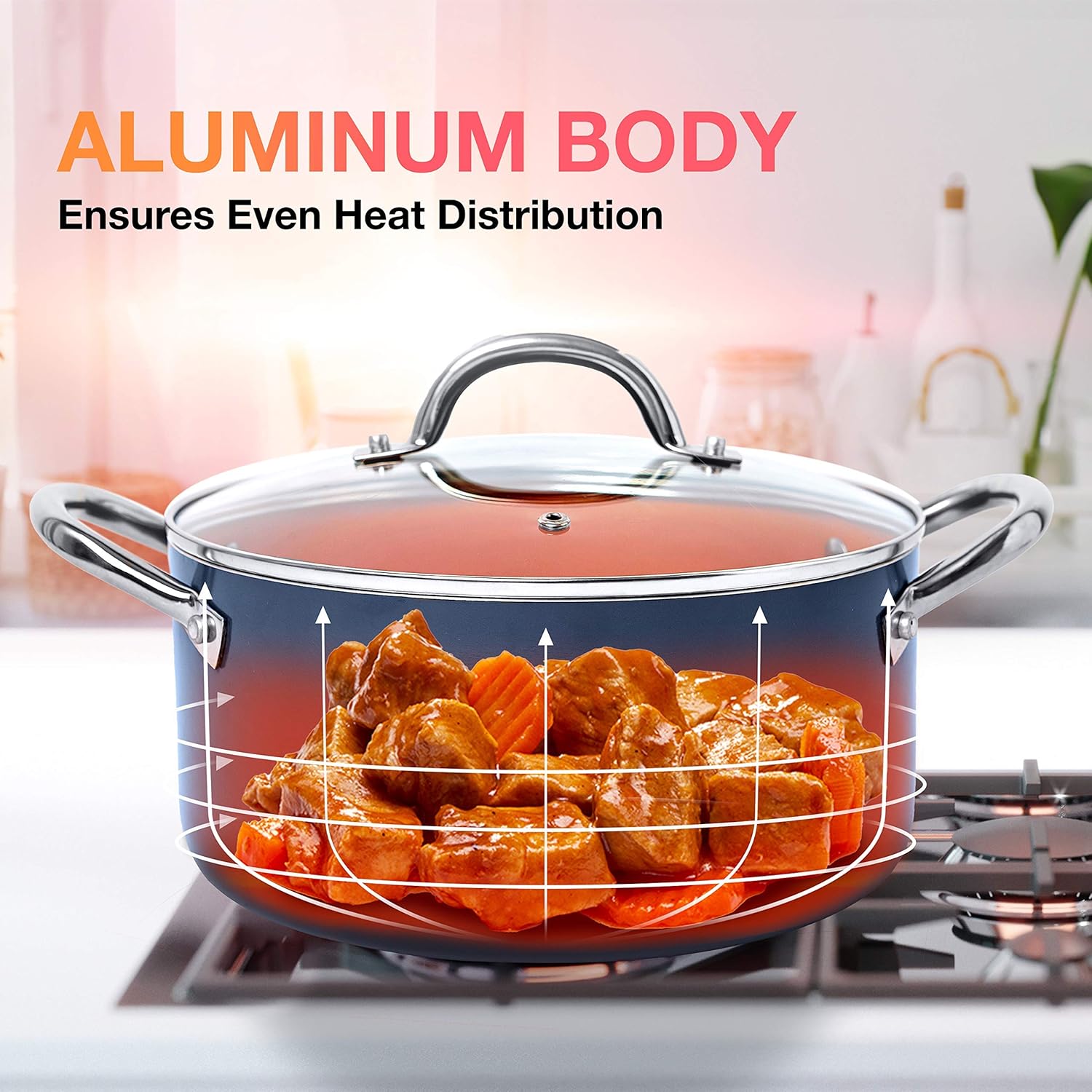 Mueller UltraClad Copper Pots and Pans Set, 14-Piece Kitchen Cookware Set
