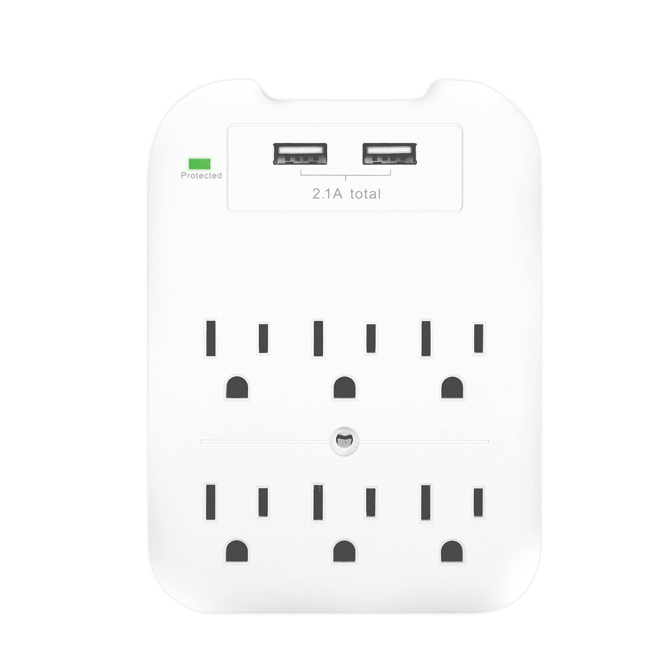 Tech2 6-Outlet Surge Protector with 2 USB Ports (2.4A) – ETL Certified