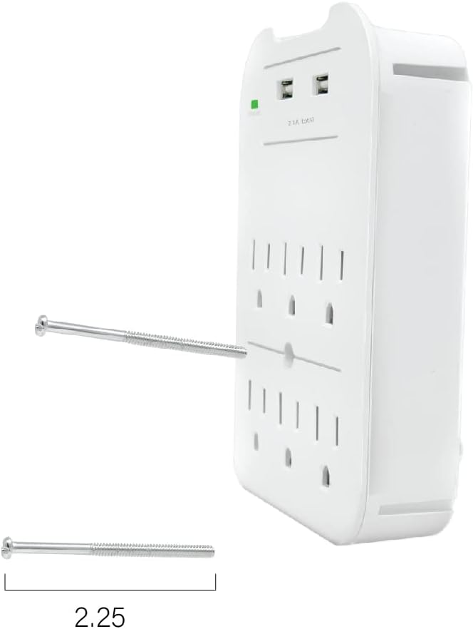 Tech2 6-Outlet Surge Protector with 2 USB Ports (2.4A) – ETL Certified