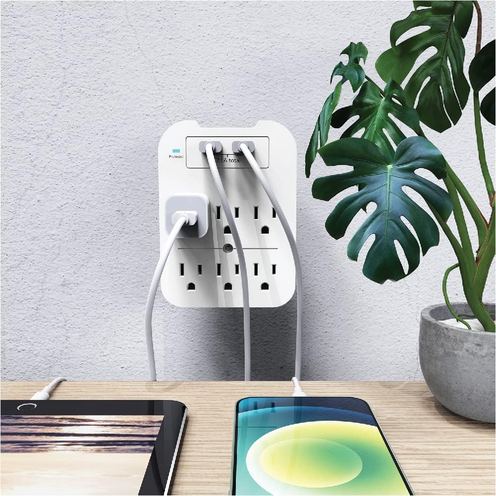 Tech2 6-Outlet Surge Protector with 2 USB Ports (2.4A) – ETL Certified