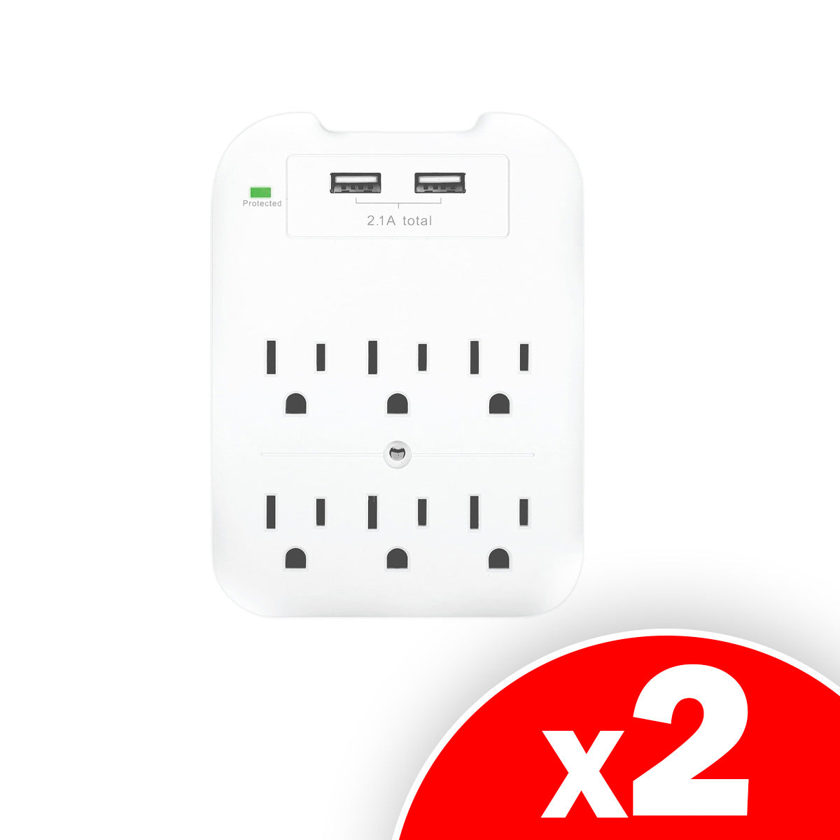 Tech2 6-Outlet Surge Protector with 2 USB Ports (2.4A) – ETL Certified