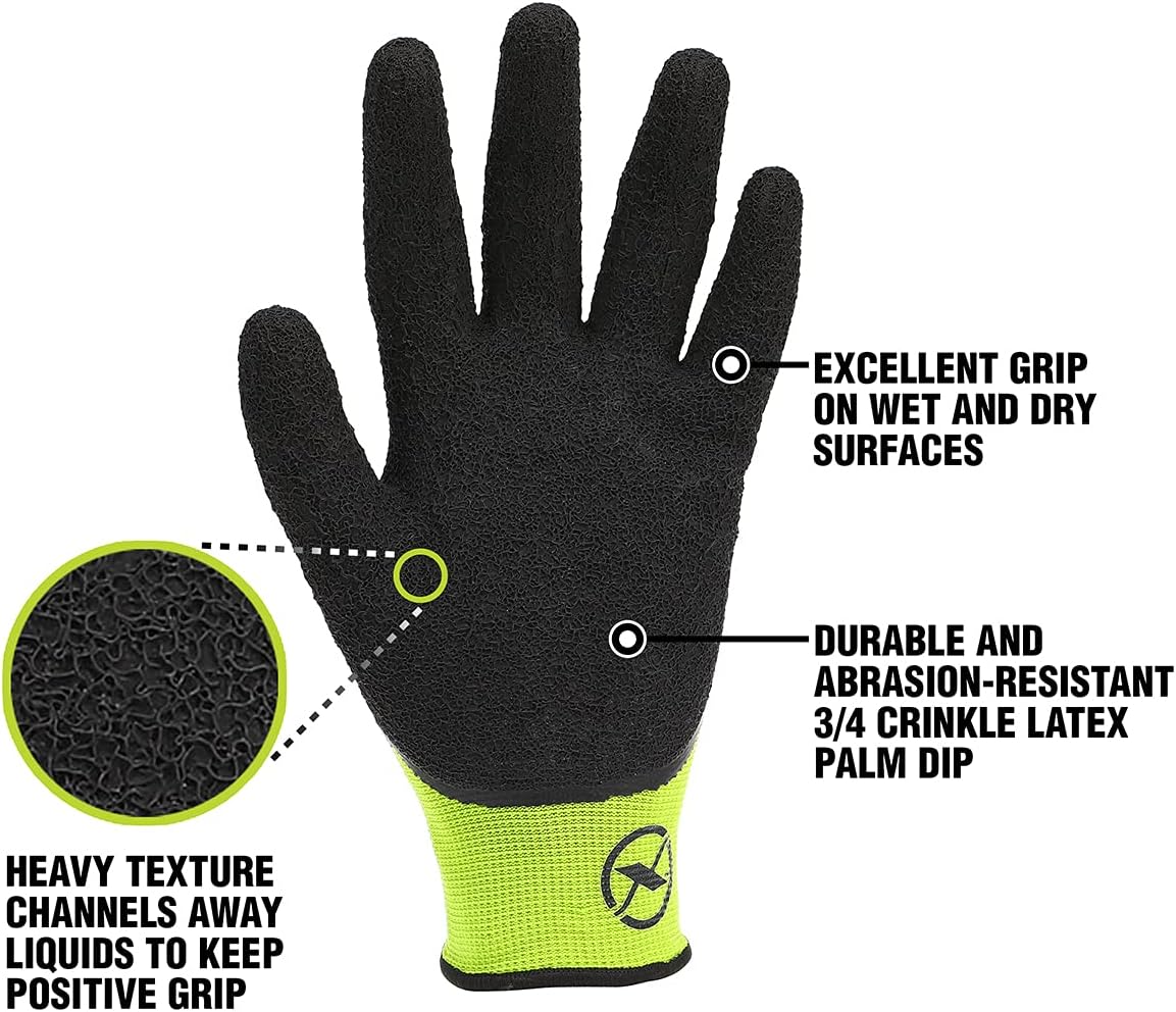 Flexzilla Pro GC241PL 3/4 Dip Palm, Black/ZillaGreen, Crinkle Latex Glove