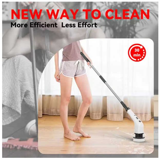 7 in 1 Electric Spin Scrubber Cordless Cleaning Brush with Extendable Handle for Floor Cleaner, Bathtub, Sweeper
