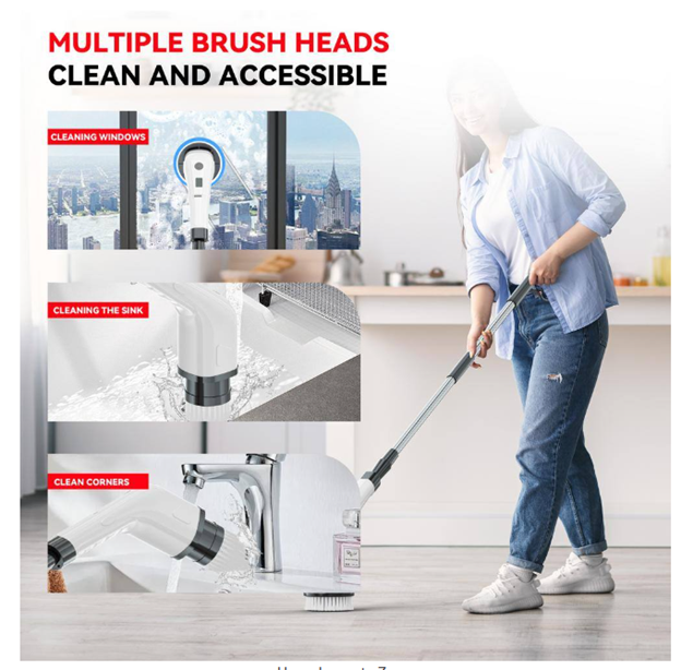 7 in 1 Electric Spin Scrubber Cordless Cleaning Brush with Extendable Handle for Floor Cleaner, Bathtub, Sweeper