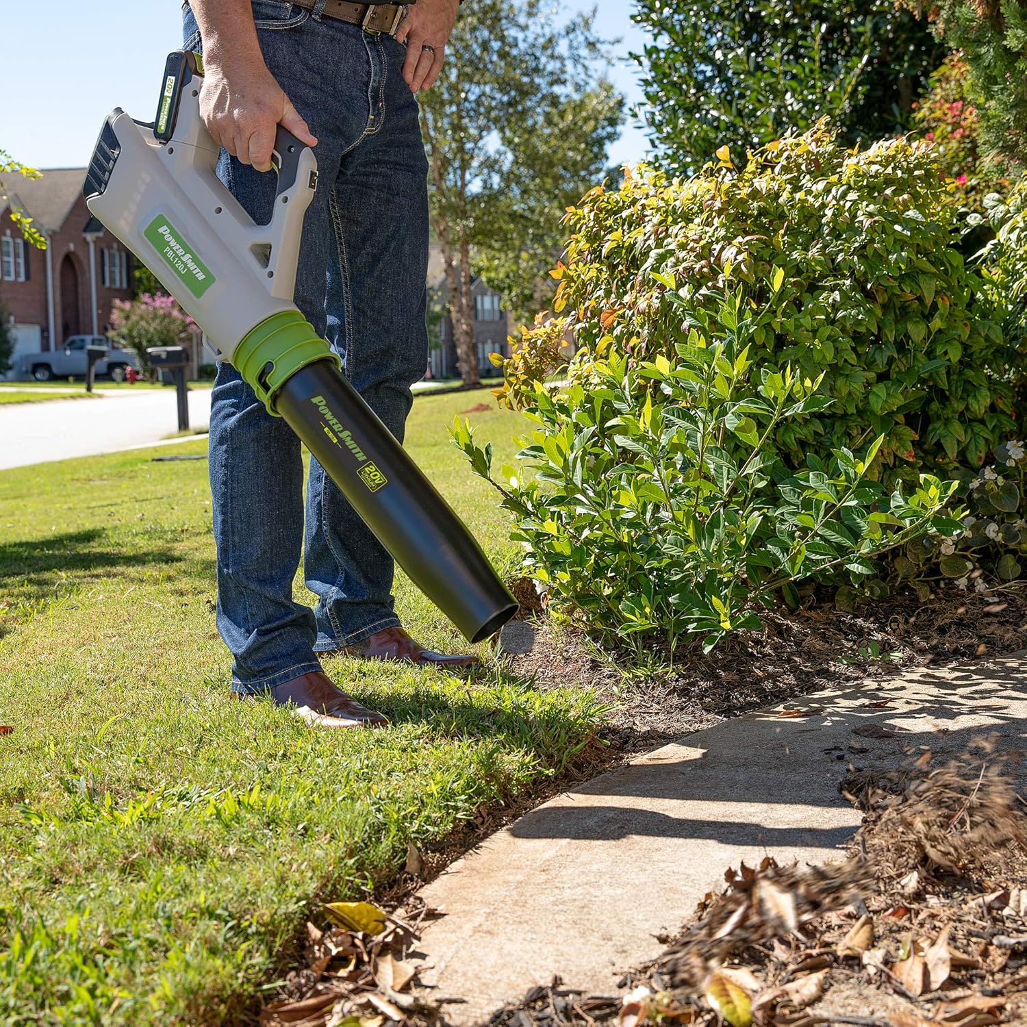 PowerSmith 20V Cordless Leaf Blower with Battery and Charger - 85 MPH, 310 CFM, 2.8 Diameter Blower Tube (PBL120J)