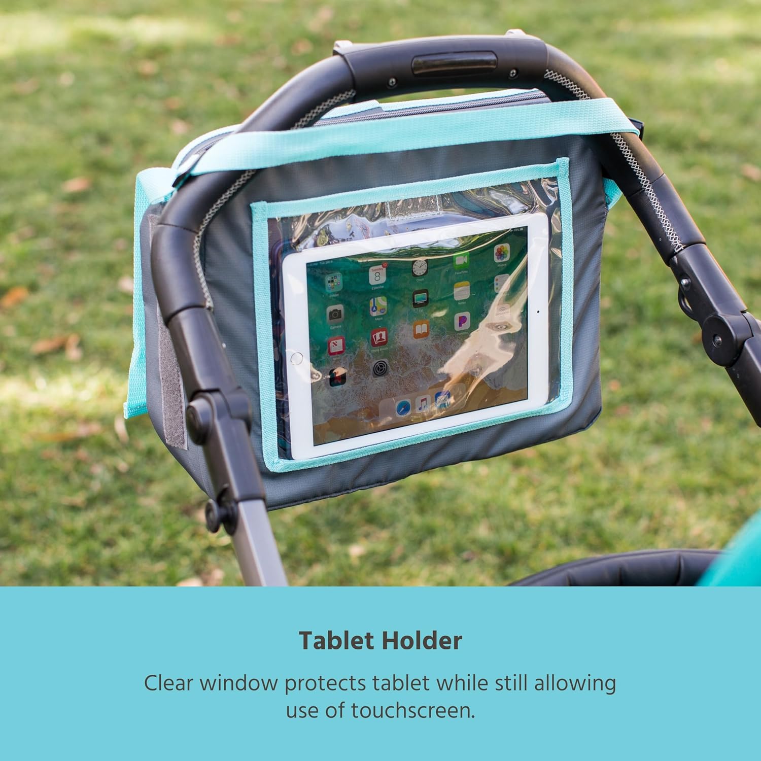J.L. Childress 3-in-1 Travel Tray & iPad Tablet Holder - Car Seat Lap Tray for Toddlers, Kids - Use on Airplanes, Road Trips, Lap Desk - Tablet Holder and Carry Bag - Grey/Teal
