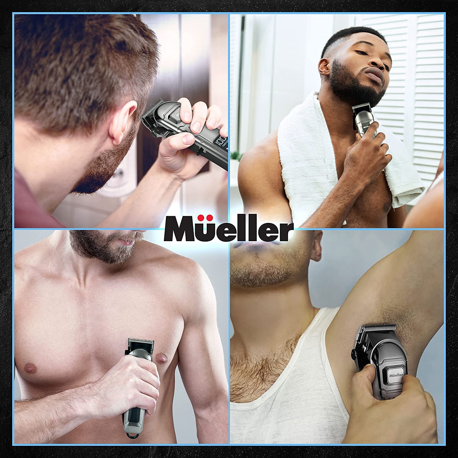 Mueller Ultragroom Hair Clipper & Trimmer, Professional Colored Haircutting Kit, designed for both Men and Women, 12 Guide Combs, Trimmer for Hair, Beards, Head, Body, and Face