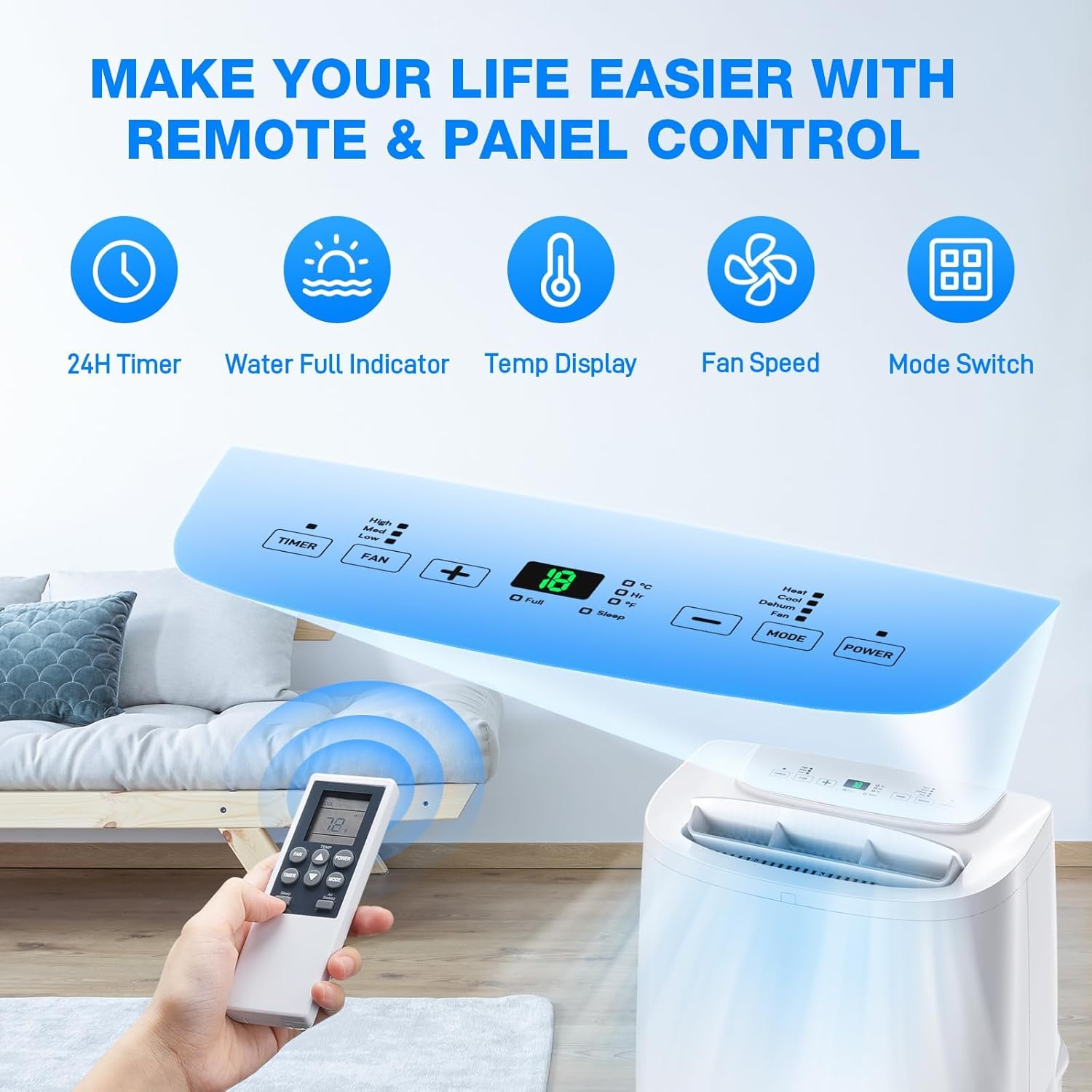 Air Choice 14000 BTU Portable Air Conditioner, 4-in-1 Air Conditioner Portable for Room Up to 700 Sq.Ft. with Remote, Auto Swing, Quiet AC Unit as Heater Dehumidifier Fan, 24H Timer, Window Kit, White 14,000 BTU(with Heat)