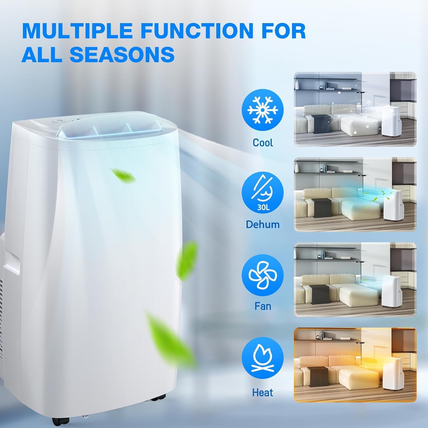 Air Choice 14000 BTU Portable Air Conditioner, 4-in-1 Air Conditioner Portable for Room Up to 700 Sq.Ft. with Remote, Auto Swing, Quiet AC Unit as Heater Dehumidifier Fan, 24H Timer, Window Kit, White 14,000 BTU(with Heat)