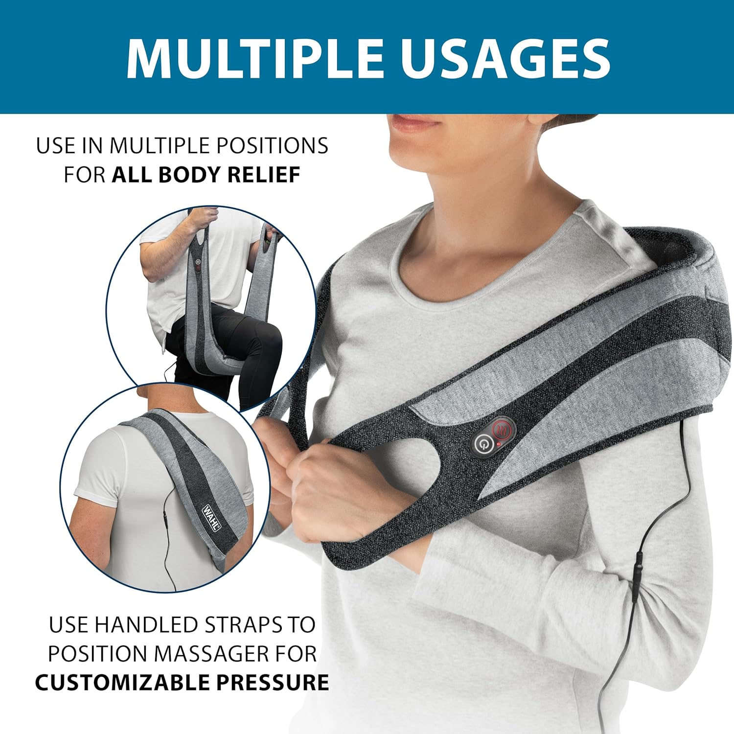 Wahl Body Massager Wrap with Heat, Shiatsu Massage Nodes, Soothing Pain Relief for Neck, Back, Shoulders, & Legs, FSA Eligible, Black/Grey