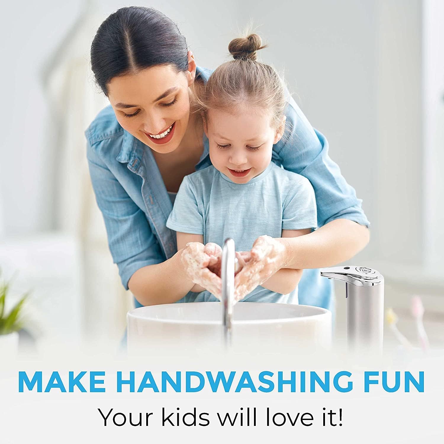 POHL SCHMITT Premium Automatic Soap Dispenser Touchless Battery Operated Soap Dispenser Bathroom, 3 Adjustment Levels, Waterproof and Leakproof, Stainless Steel, for Bathroom, Kitchen, Office and More