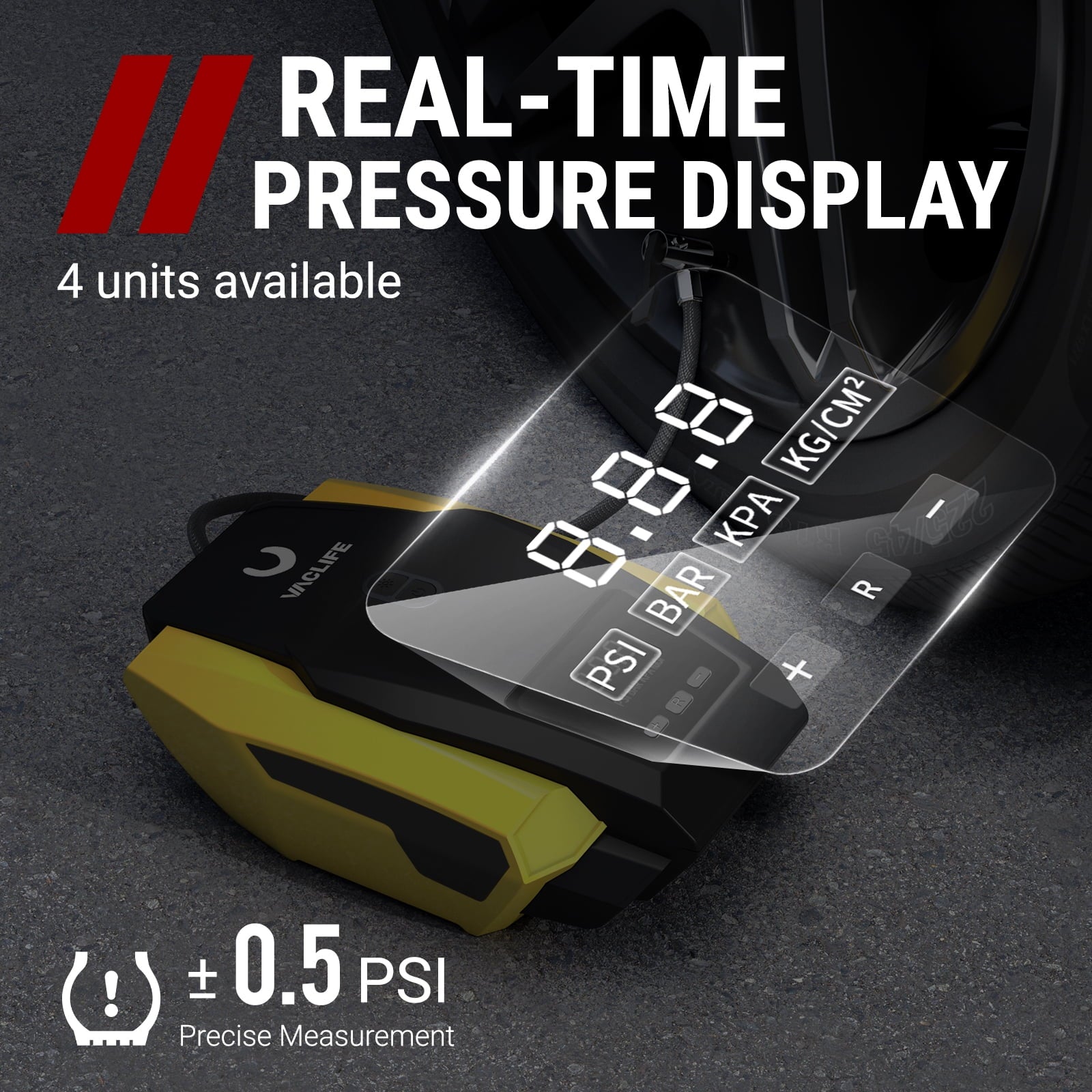 VacLife Tire Inflator Portable Air Compressor, DC 12V Auto Digital Air Pump with LED Light & 4 Accessories for Car Tires, Bicycles and Other Inflatables