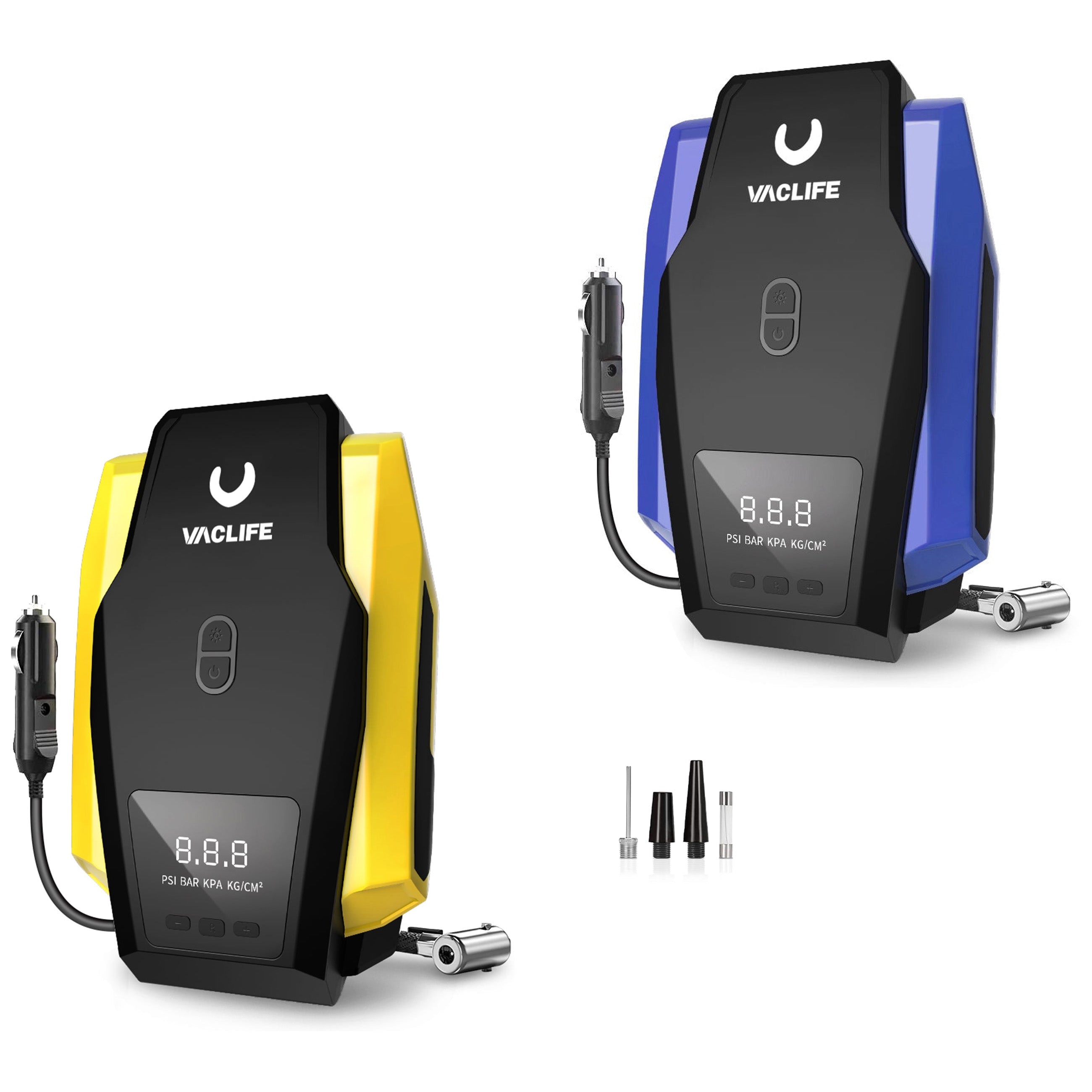 VacLife Tire Inflator Portable Air Compressor, DC 12V Auto Digital Air Pump with LED Light & 4 Accessories for Car Tires, Bicycles and Other Inflatables