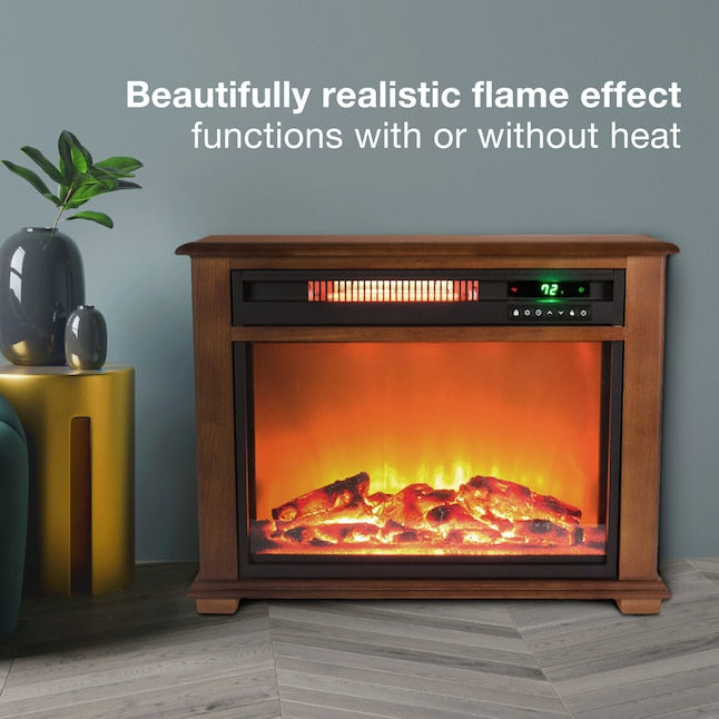 Lifesmart 28.5-in W Oak TV Stand with Infrared quartz Corner or flat wall Electric Fireplace