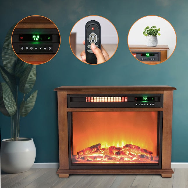 Lifesmart 28.5-in W Oak TV Stand with Infrared quartz Corner or flat wall Electric Fireplace